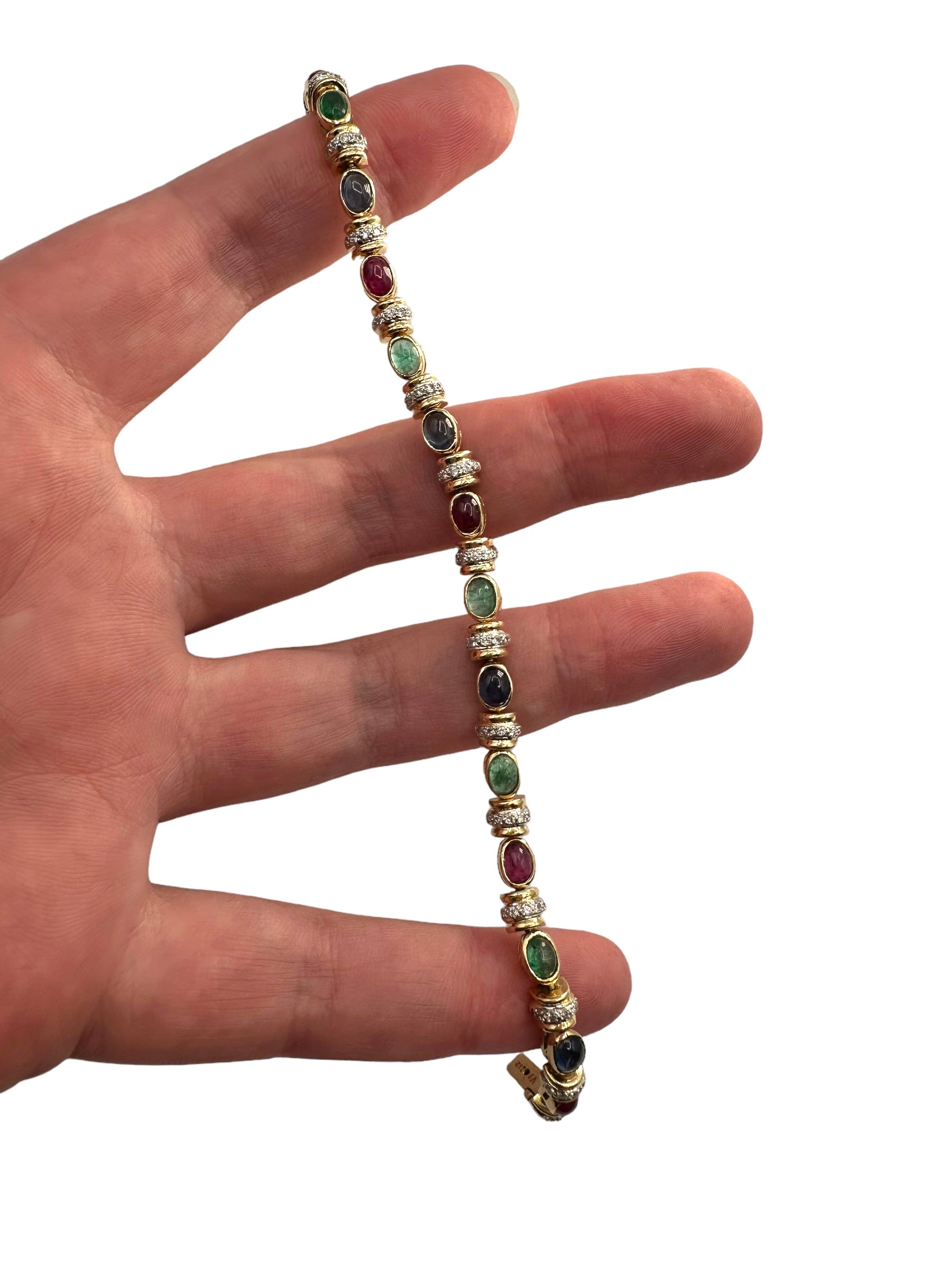 14k Emerald, Sapphire, Ruby, Diamond Bracelet