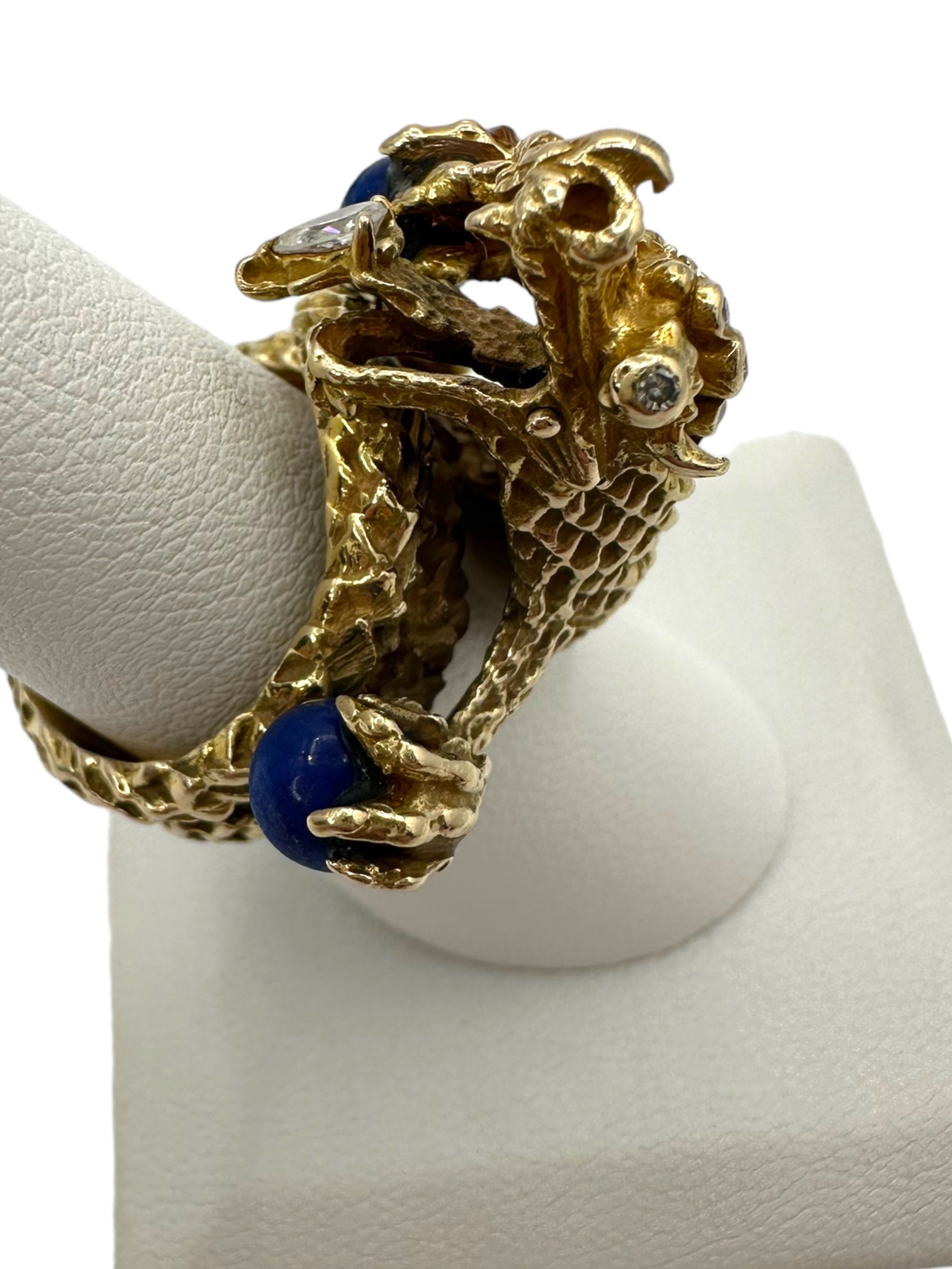 14k Lapis Diamond Dragon Ring