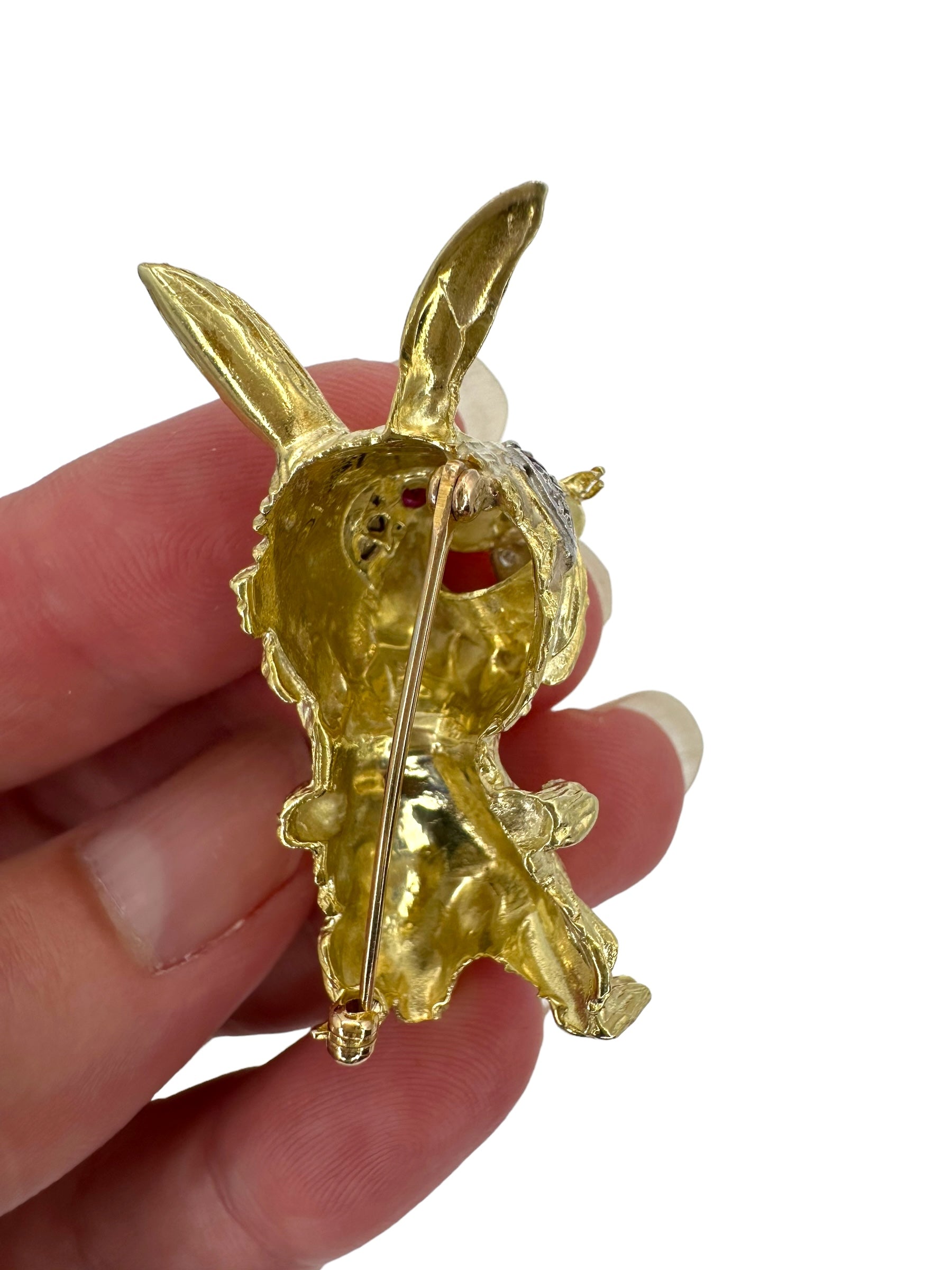 14k Rabbit Diamond Sapphire Ruby Brooch