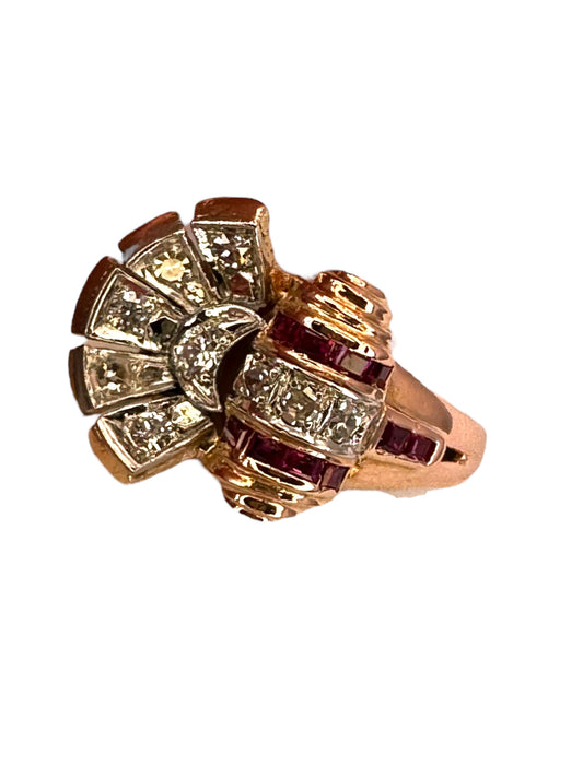 14k Retro Diamond Ruby Ring