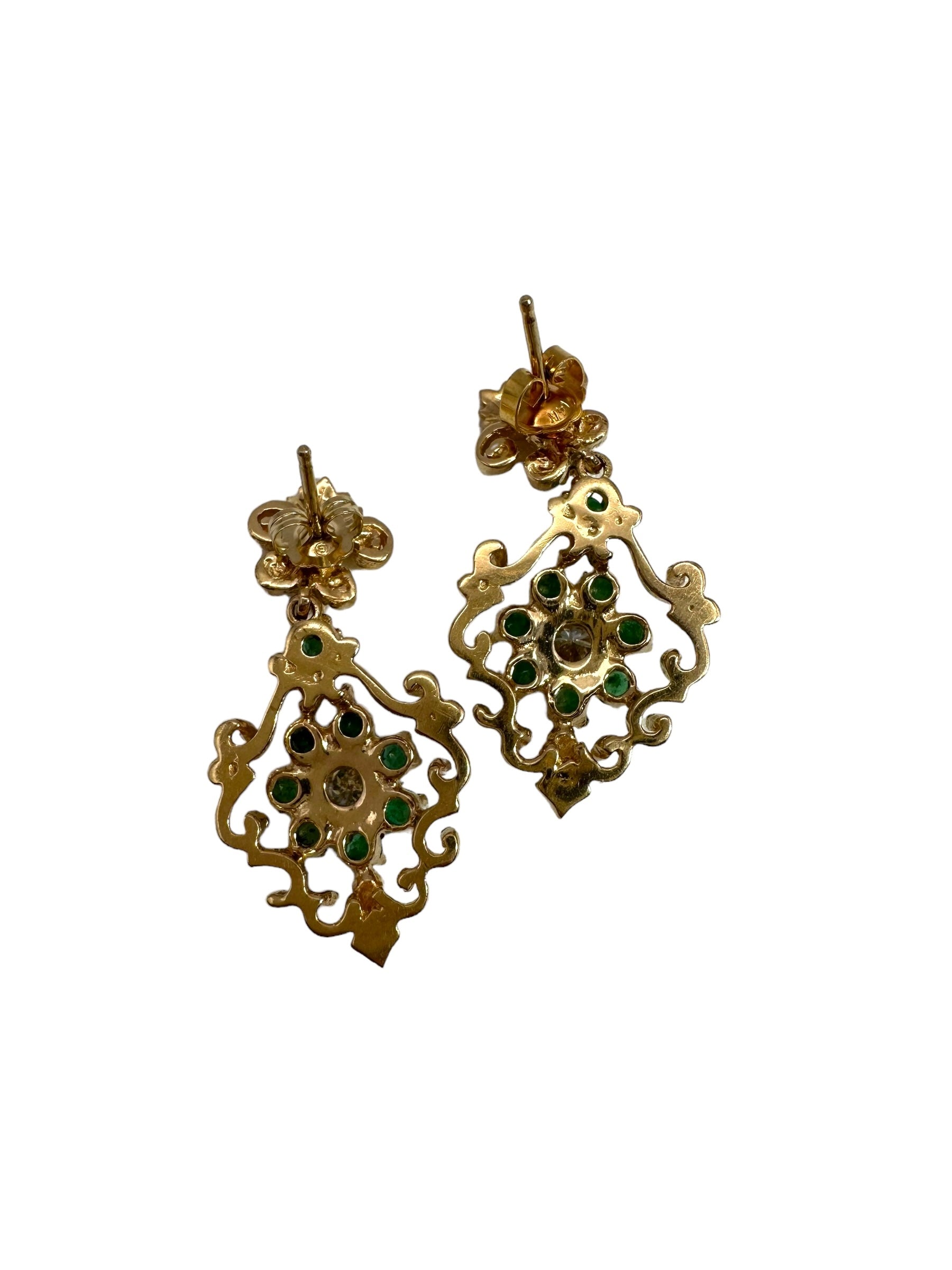 14k Emerald Diamond Drop Earrings