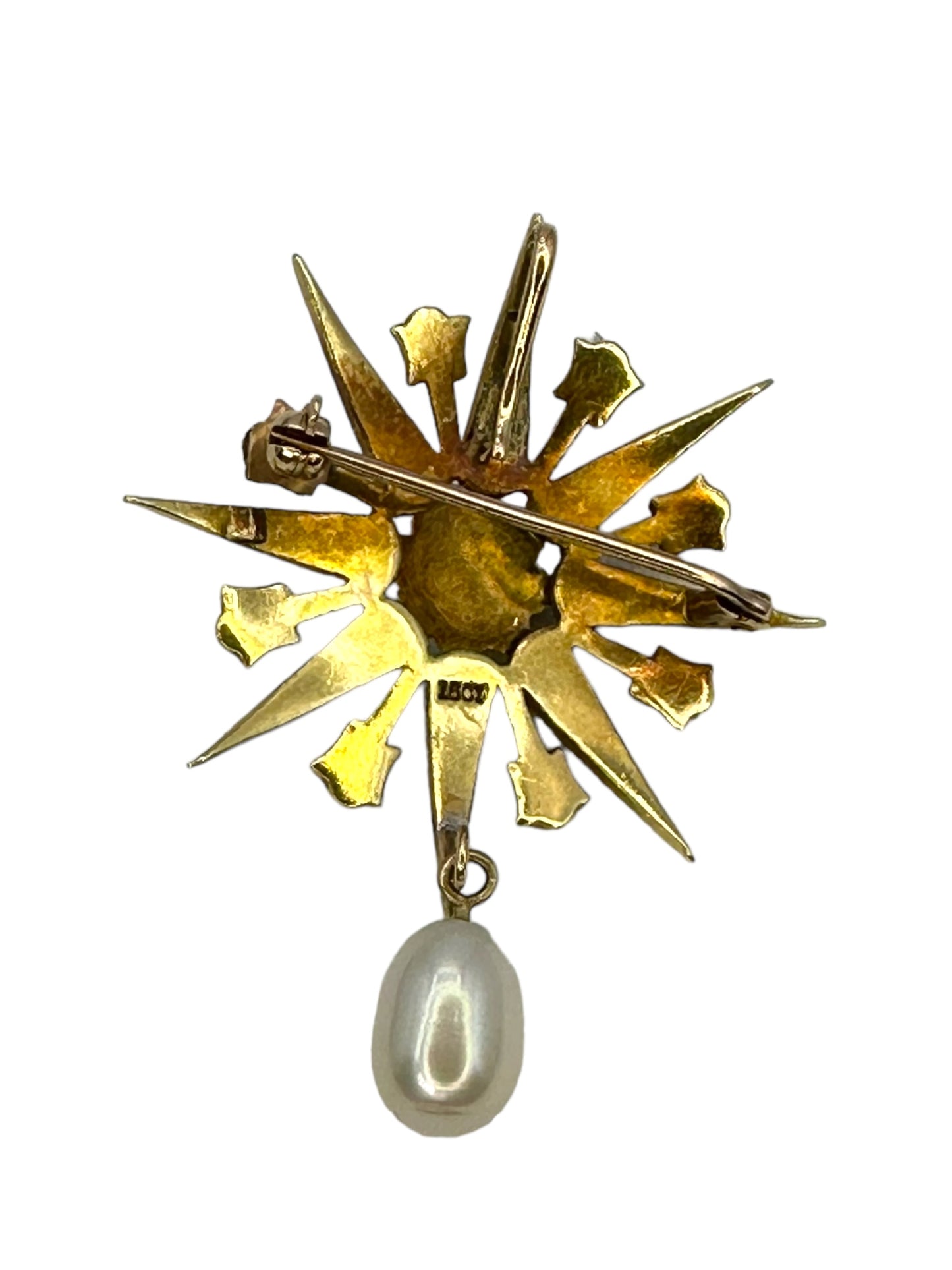 15k Victorian Pearl Starburst Brooch