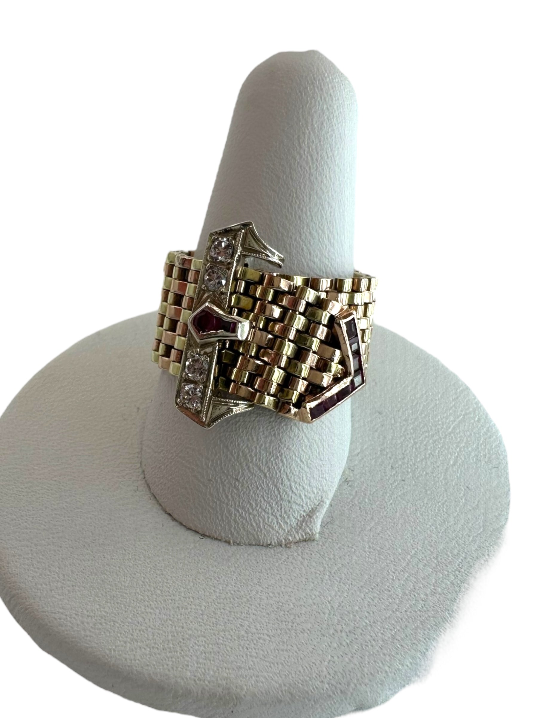 14k Retro Ruby Diamond Buckle Ring