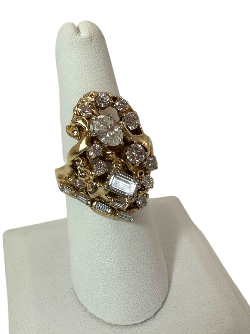 14k Brutalist Diamond Cluster Ring