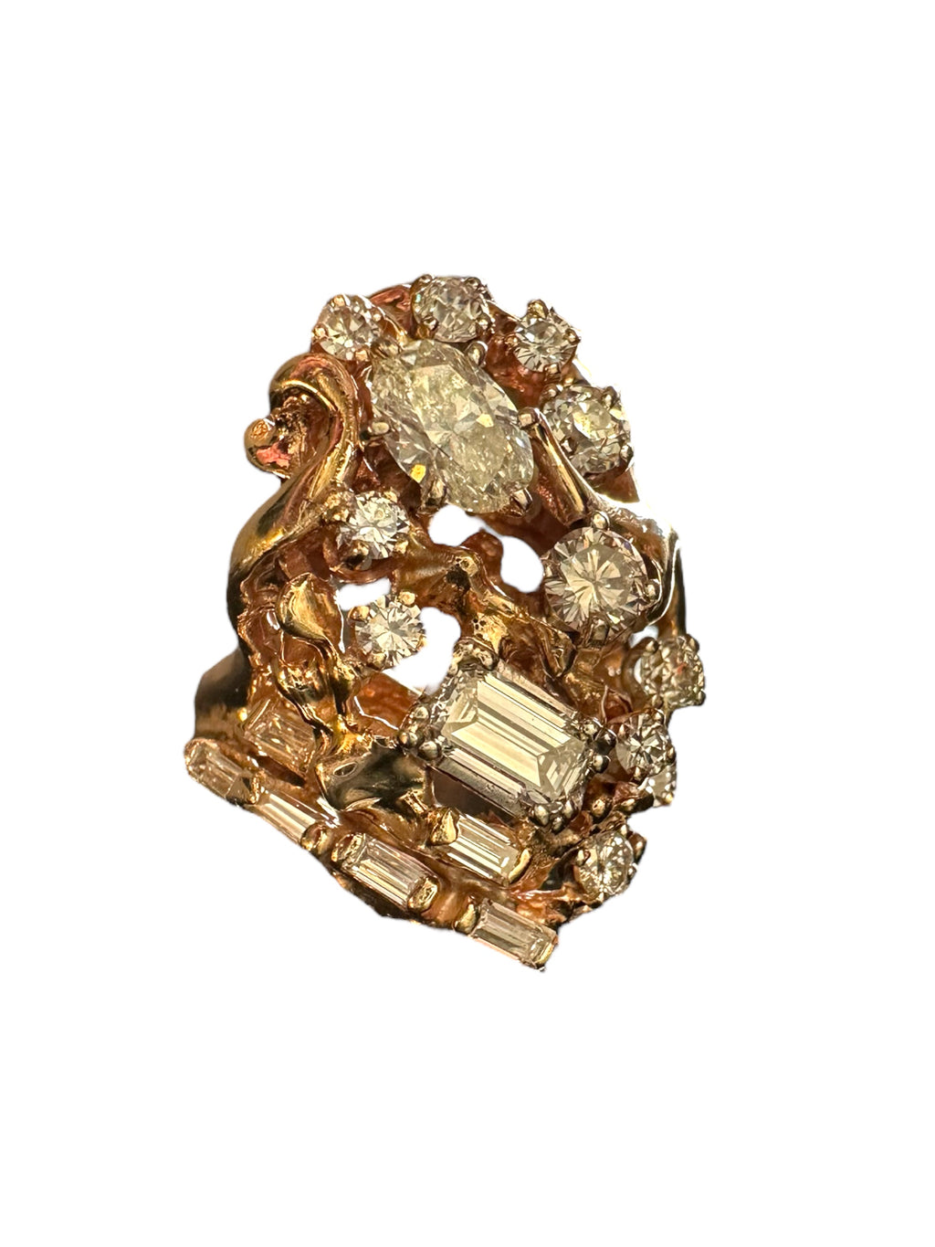 14k Brutalist Diamond Cluster Ring