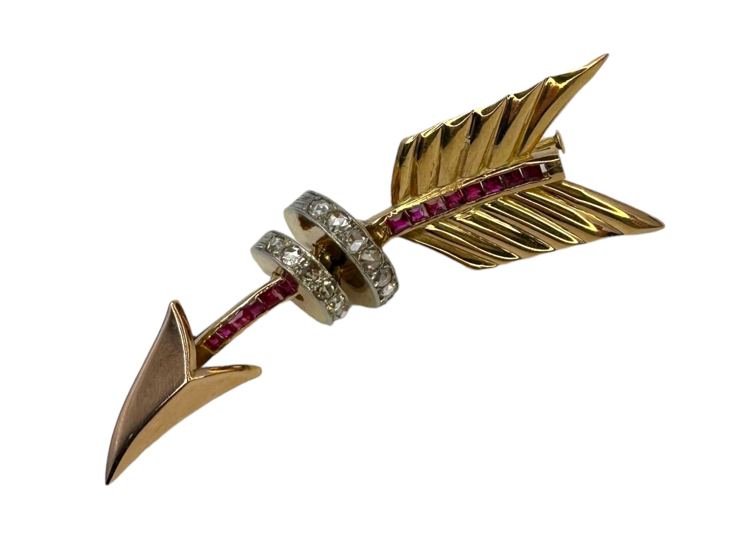 18k Ruby Diamond Arrow Brooch