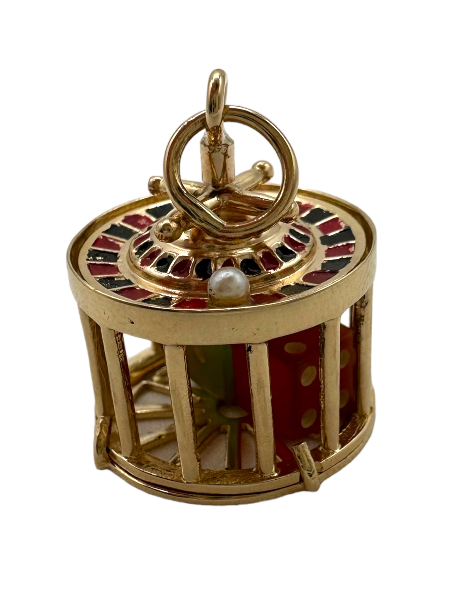 14k Enamel Roulette Wheel Dice Charm