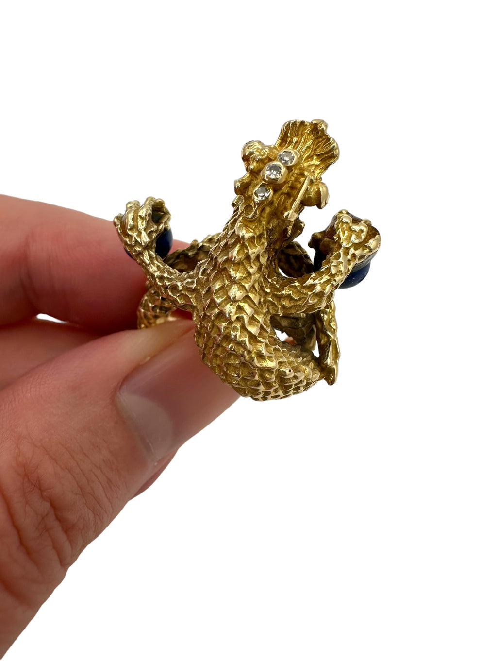 14k Lapis Diamond Dragon Ring