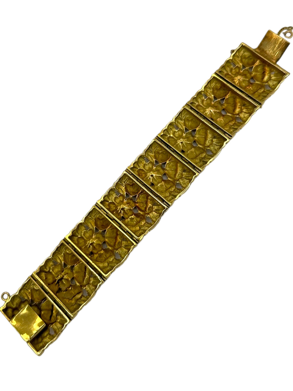 18k Large Art Nouveau Enamel Floral Bracelet