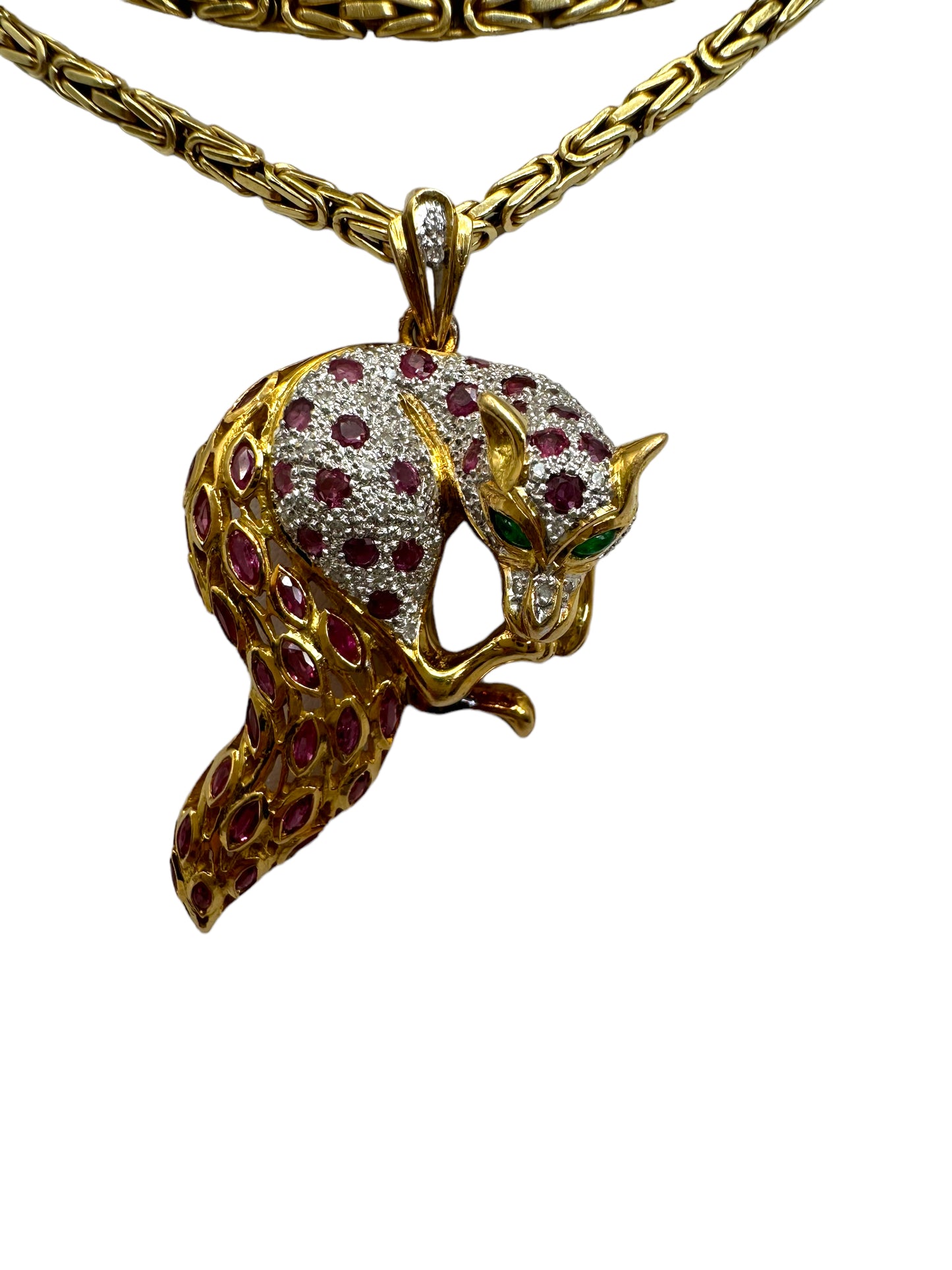 18k Ruby Diamond Fox Pendant/ Pin