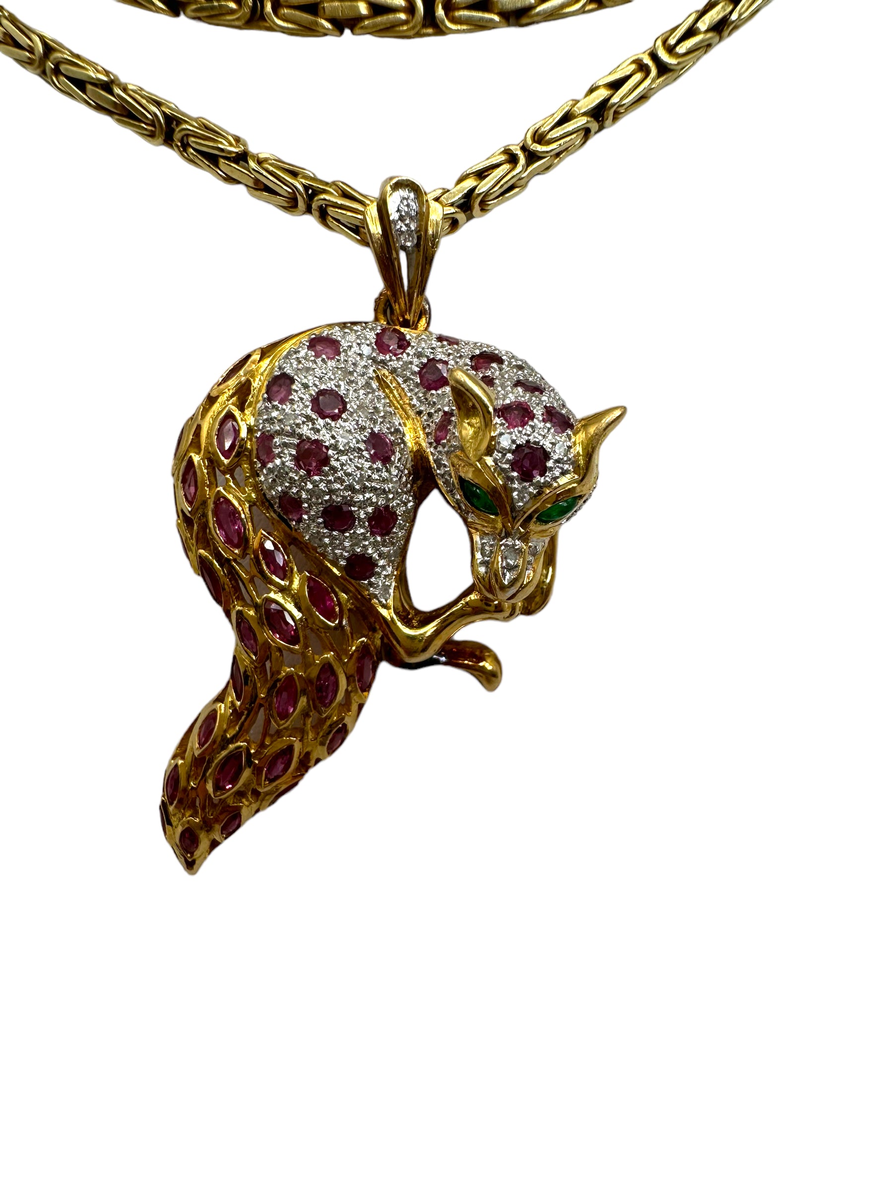 18k Ruby Diamond Fox Pendant/ Pin