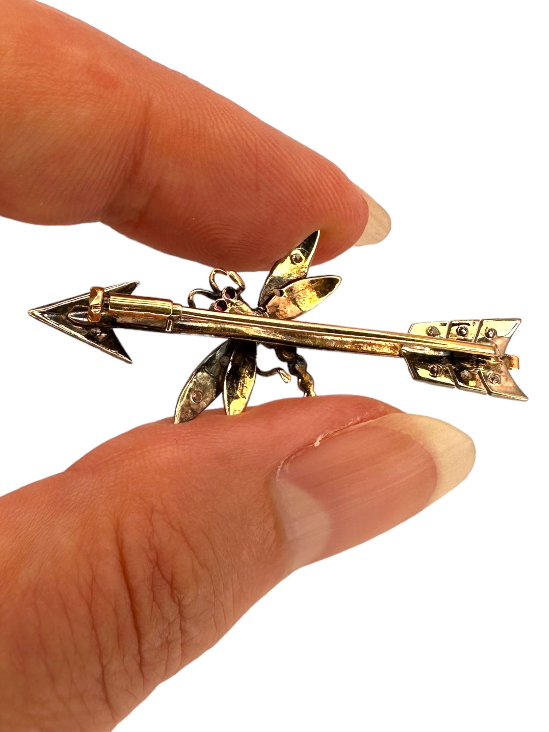 14k Diamond Arrow Dragonfly Pin