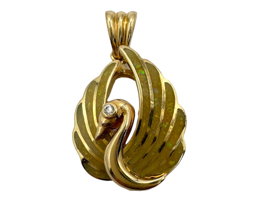 14k Shell Opal Diamond Swan Pendant