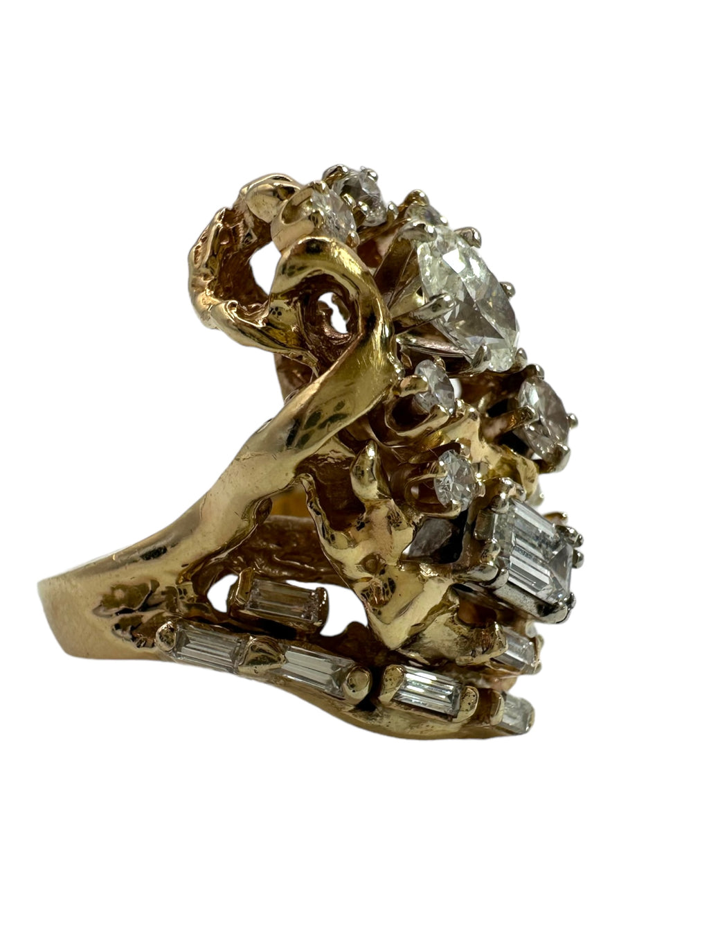 14k Brutalist Diamond Cluster Ring