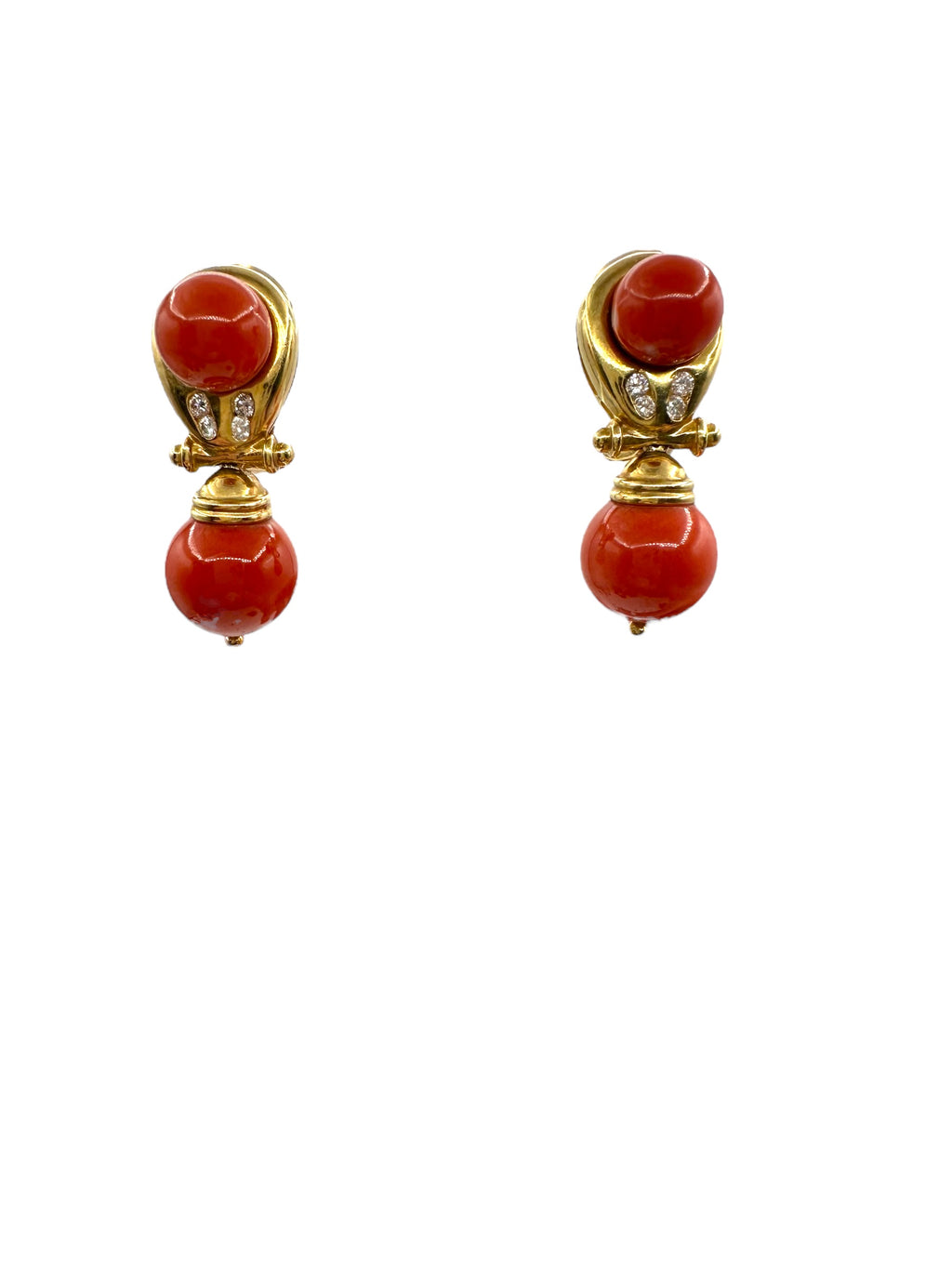18k Coral Diamond Drop Earrings
