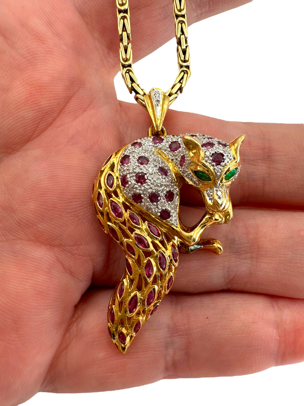 18k Ruby Diamond Fox Pendant/ Pin