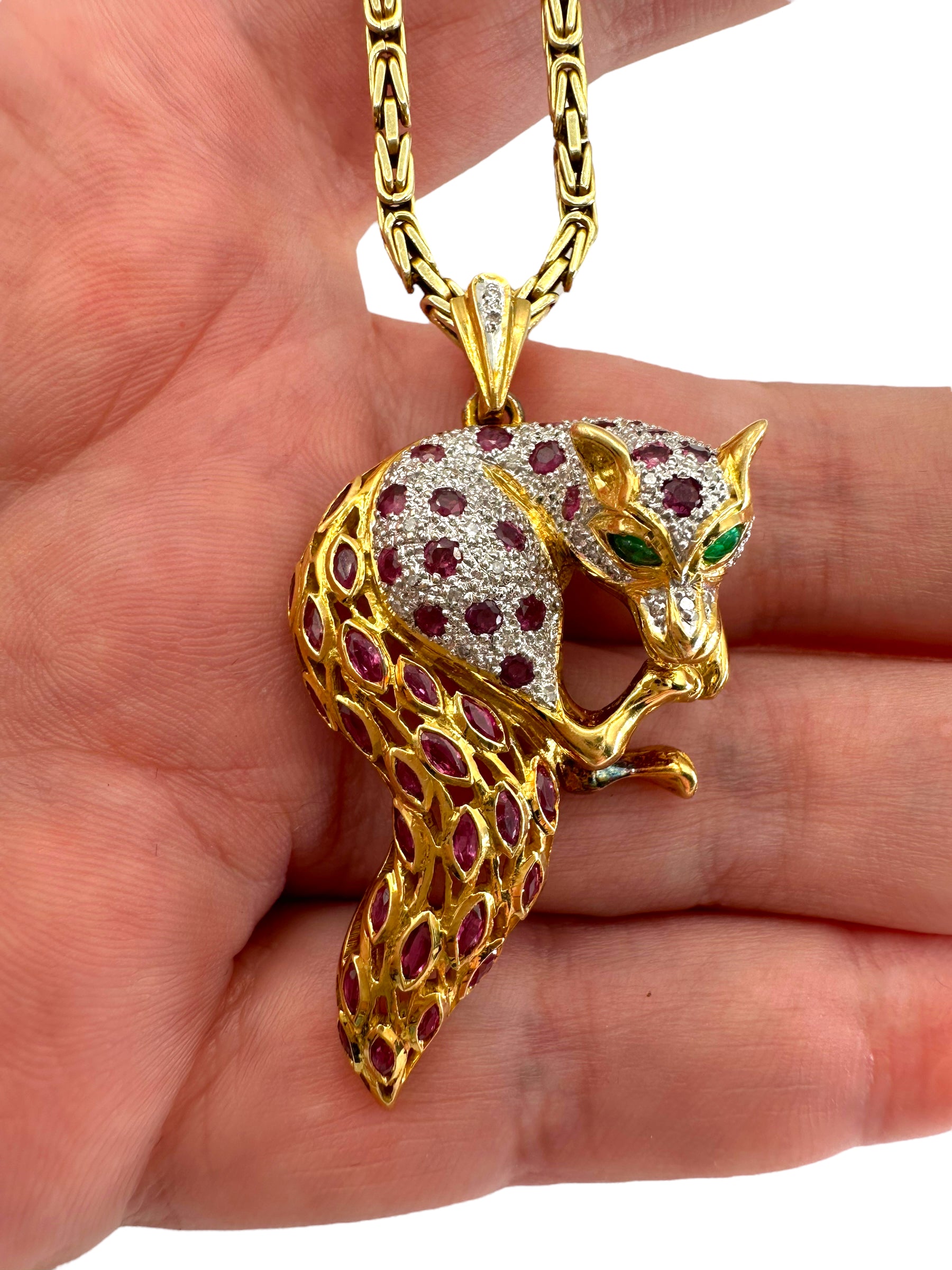 18k Ruby Diamond Fox Pendant/ Pin