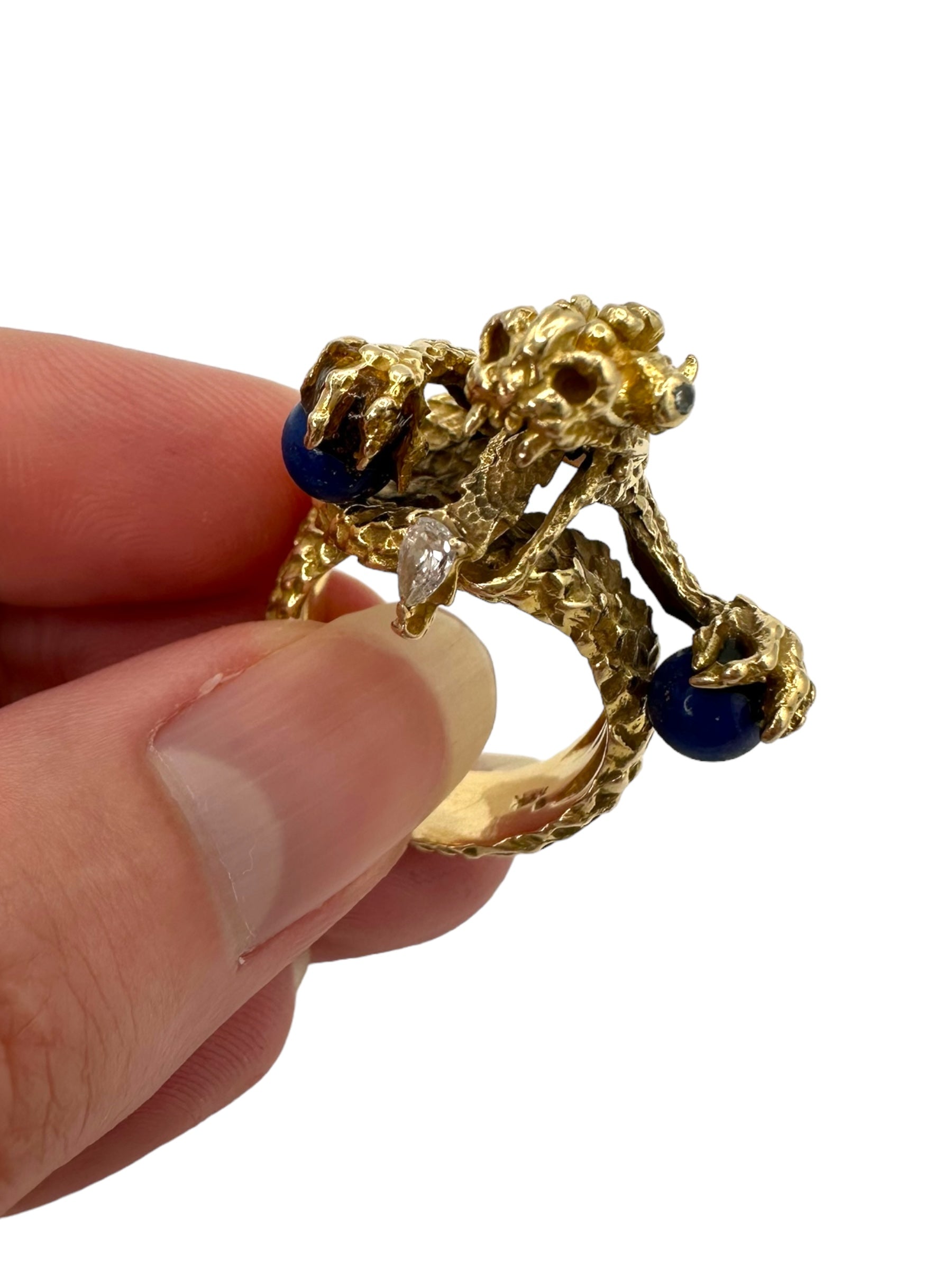 14k Lapis Diamond Dragon Ring