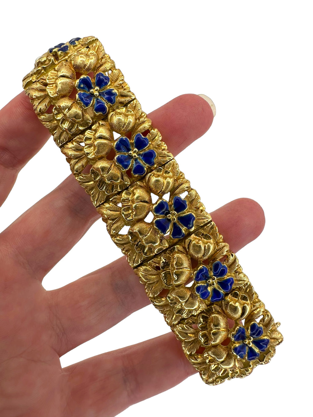 18k Large Art Nouveau Enamel Floral Bracelet