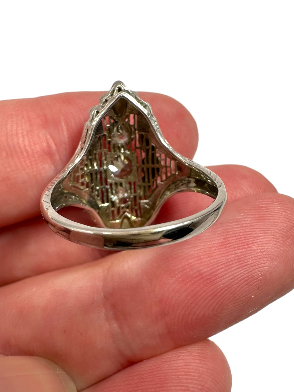18k Art Deco Style Diamond Filigree Ring