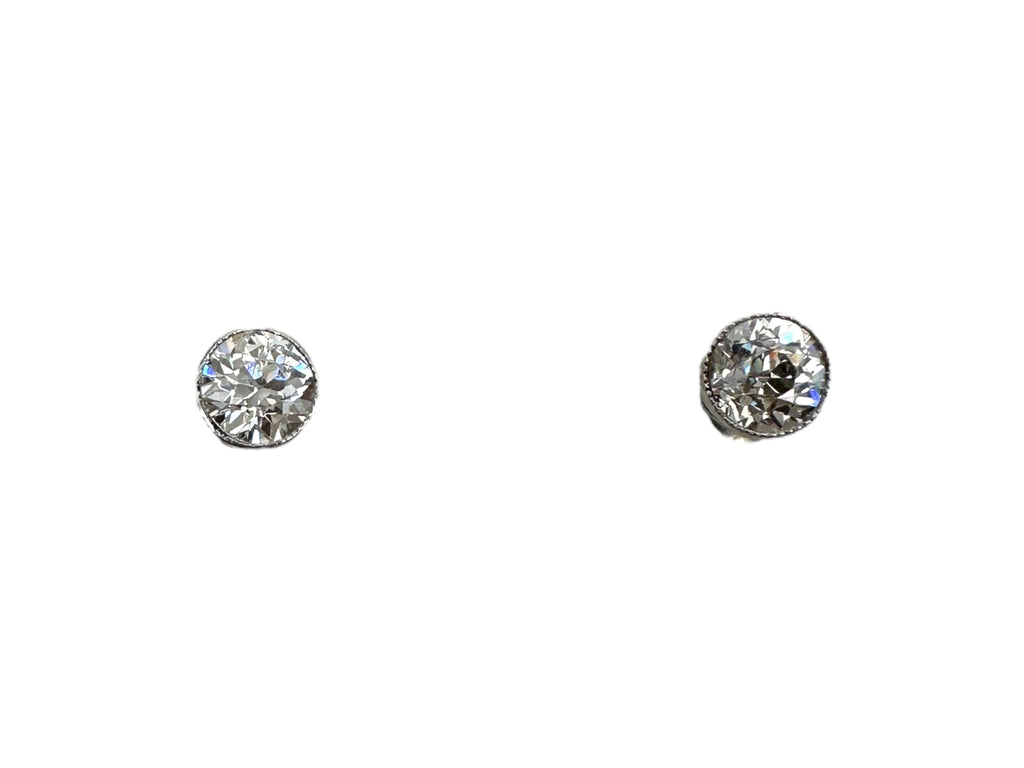 Platinum Old Euro Diamond Solitaire Earrings