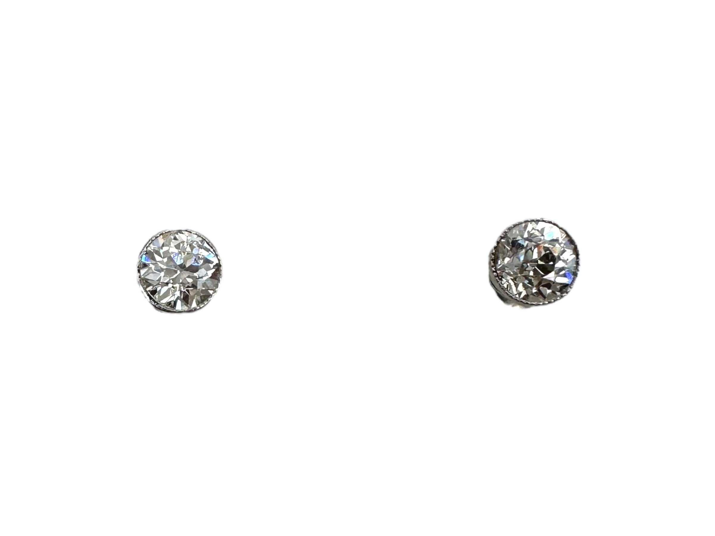 Platinum Old Euro Diamond Solitaire Earrings