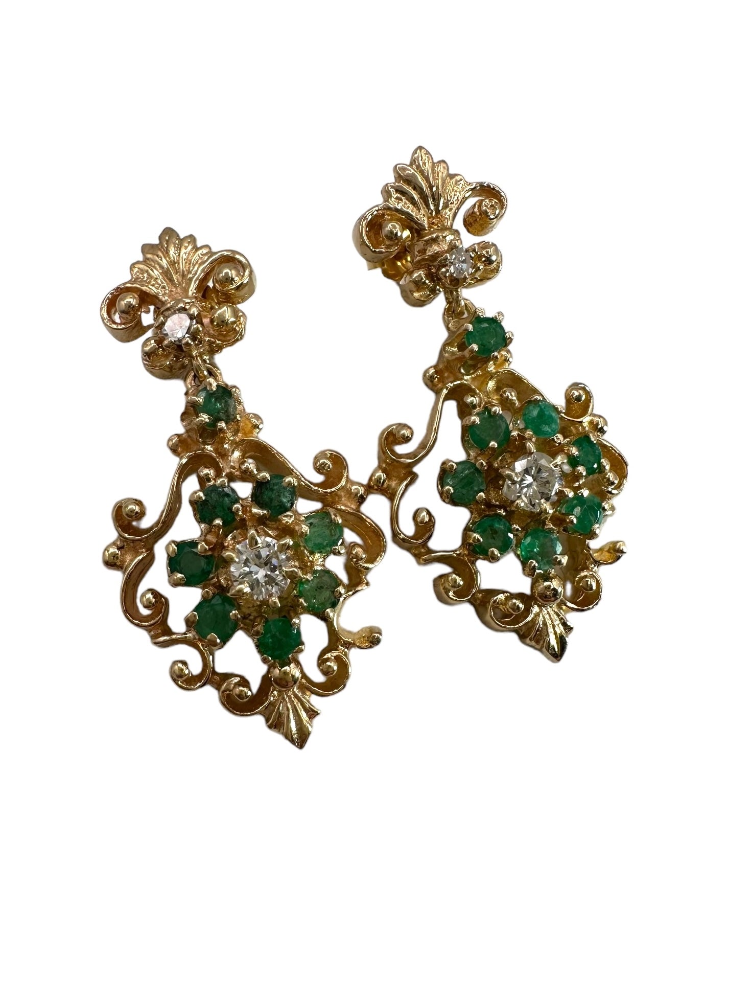 14k Emerald Diamond Drop Earrings