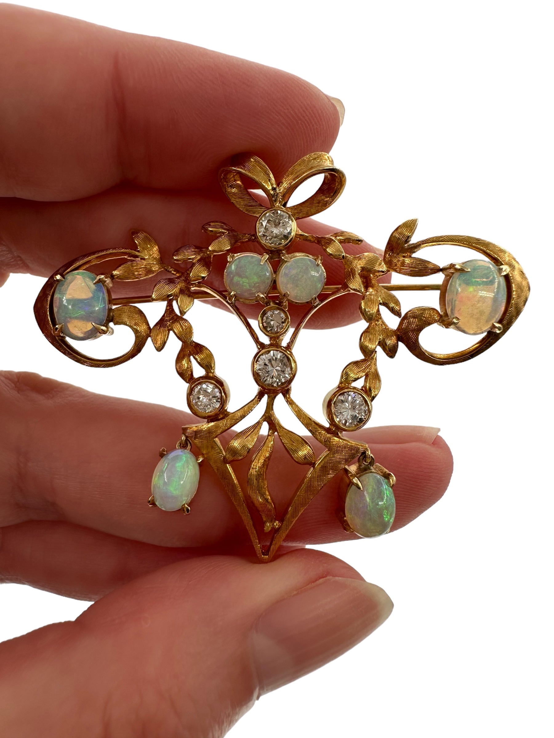 18k Opal Diamond Pendant Brooch
