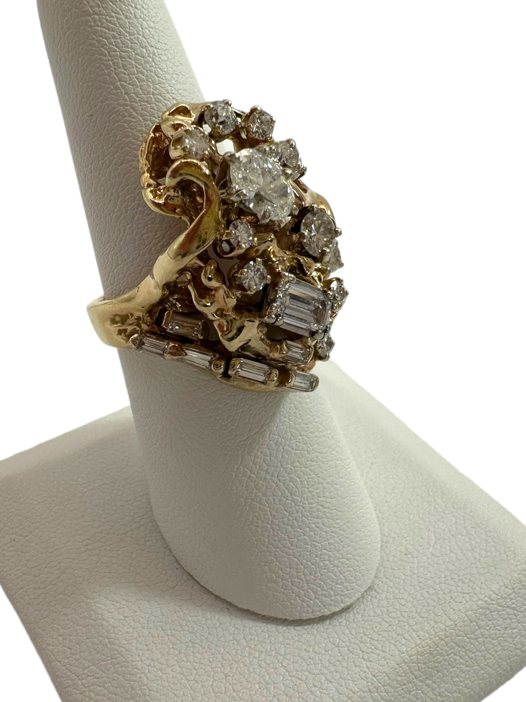 14k Brutalist Diamond Cluster Ring