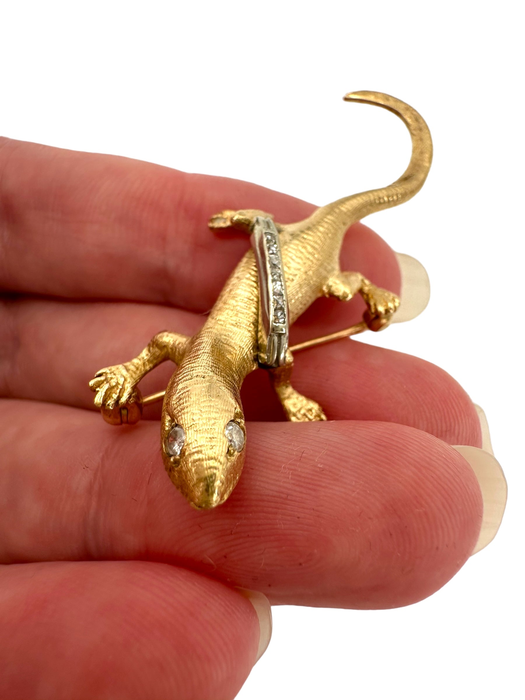 14k Diamond Lizard Brooch
