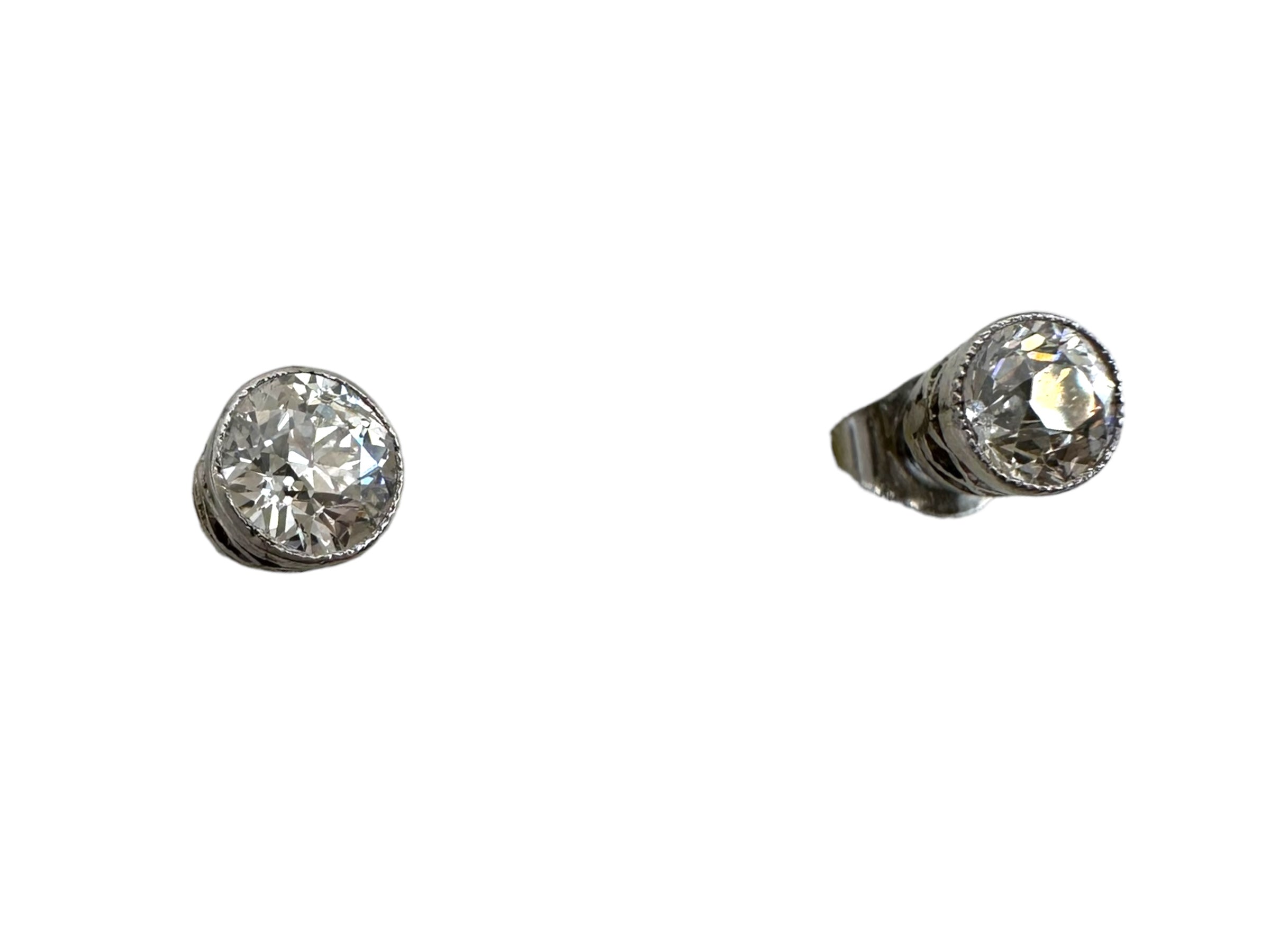 Platinum Old Euro Diamond Solitaire Earrings