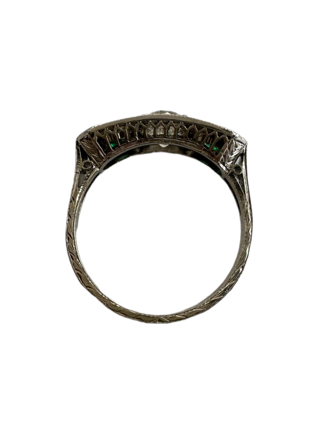 Platinum Art Deco Emerald Diamond Ring
