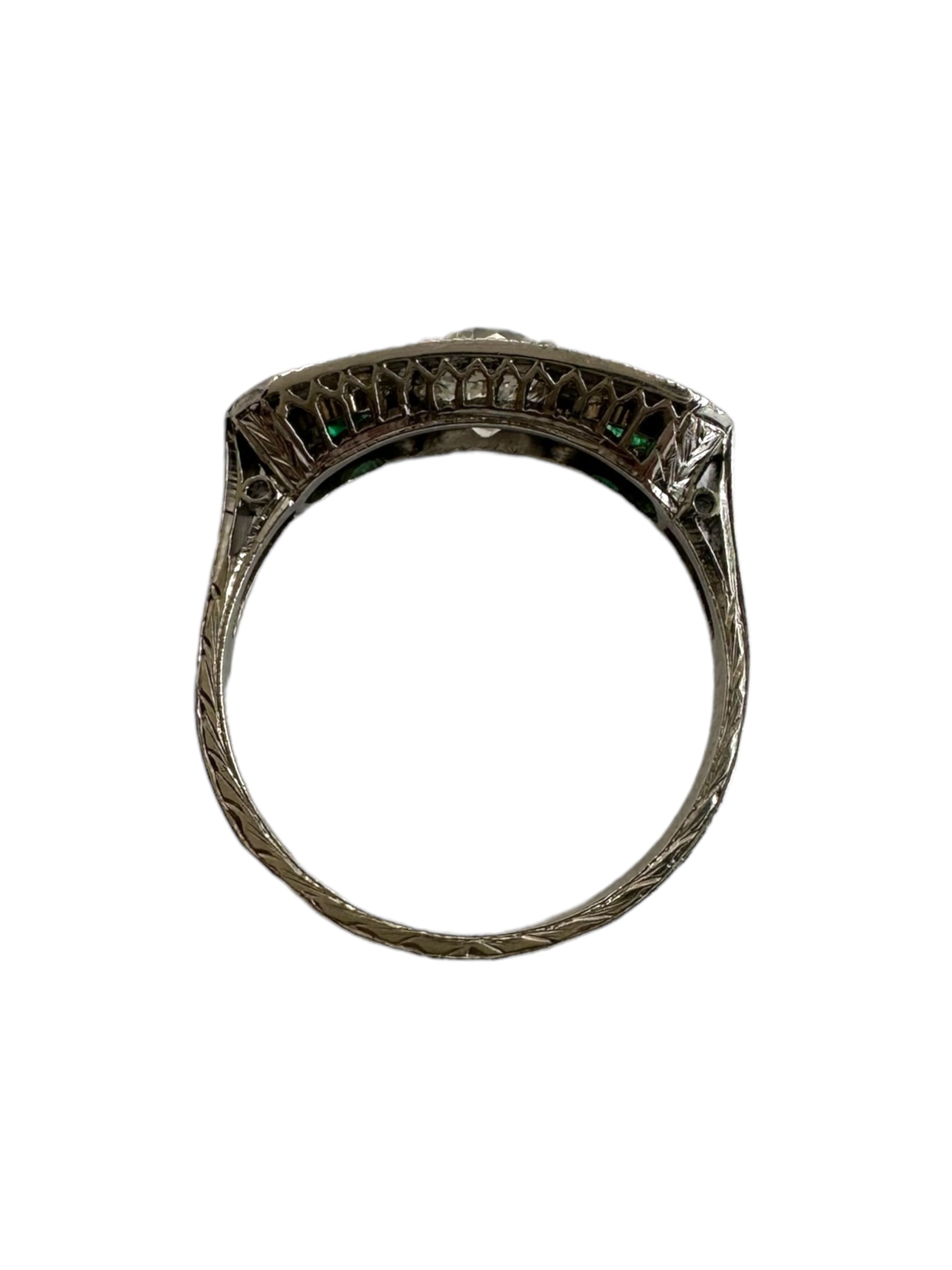 Platinum Art Deco Emerald Diamond Ring