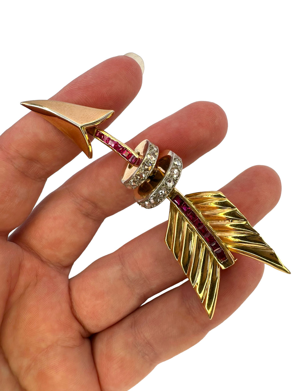 18k Ruby Diamond Arrow Brooch