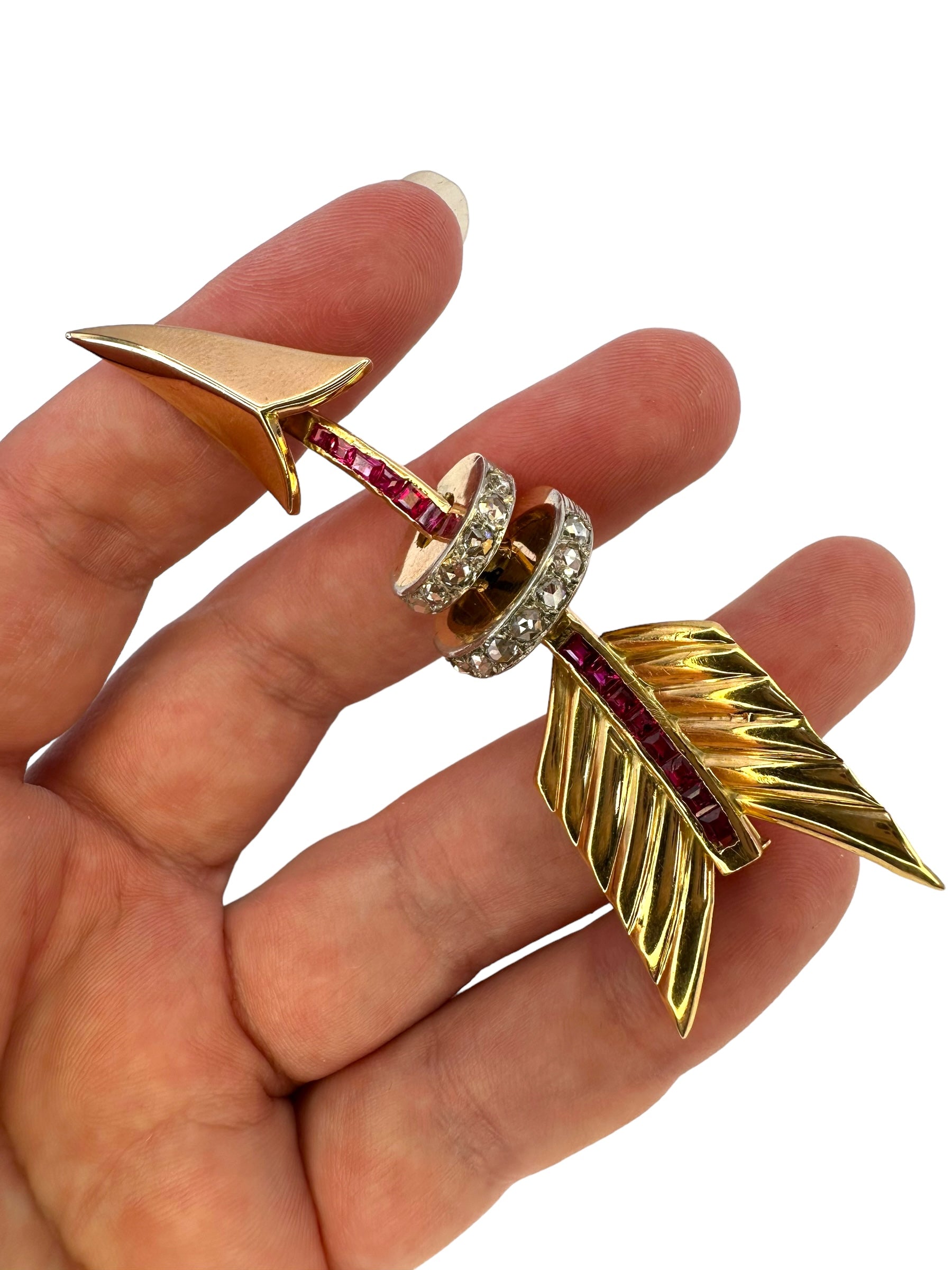 18k Ruby Diamond Arrow Brooch