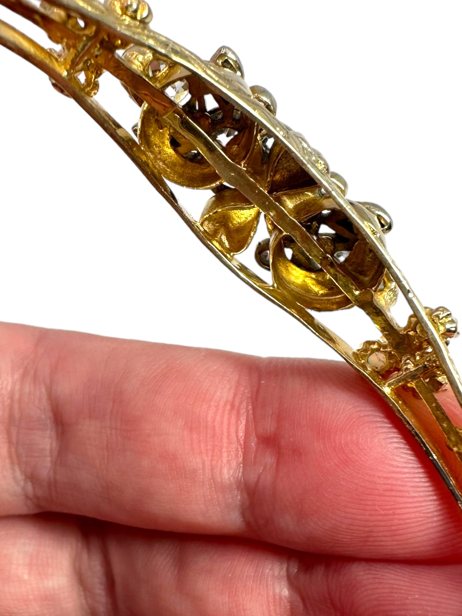 14k Diamond Opal Bangle Bracelet, Victorian Style