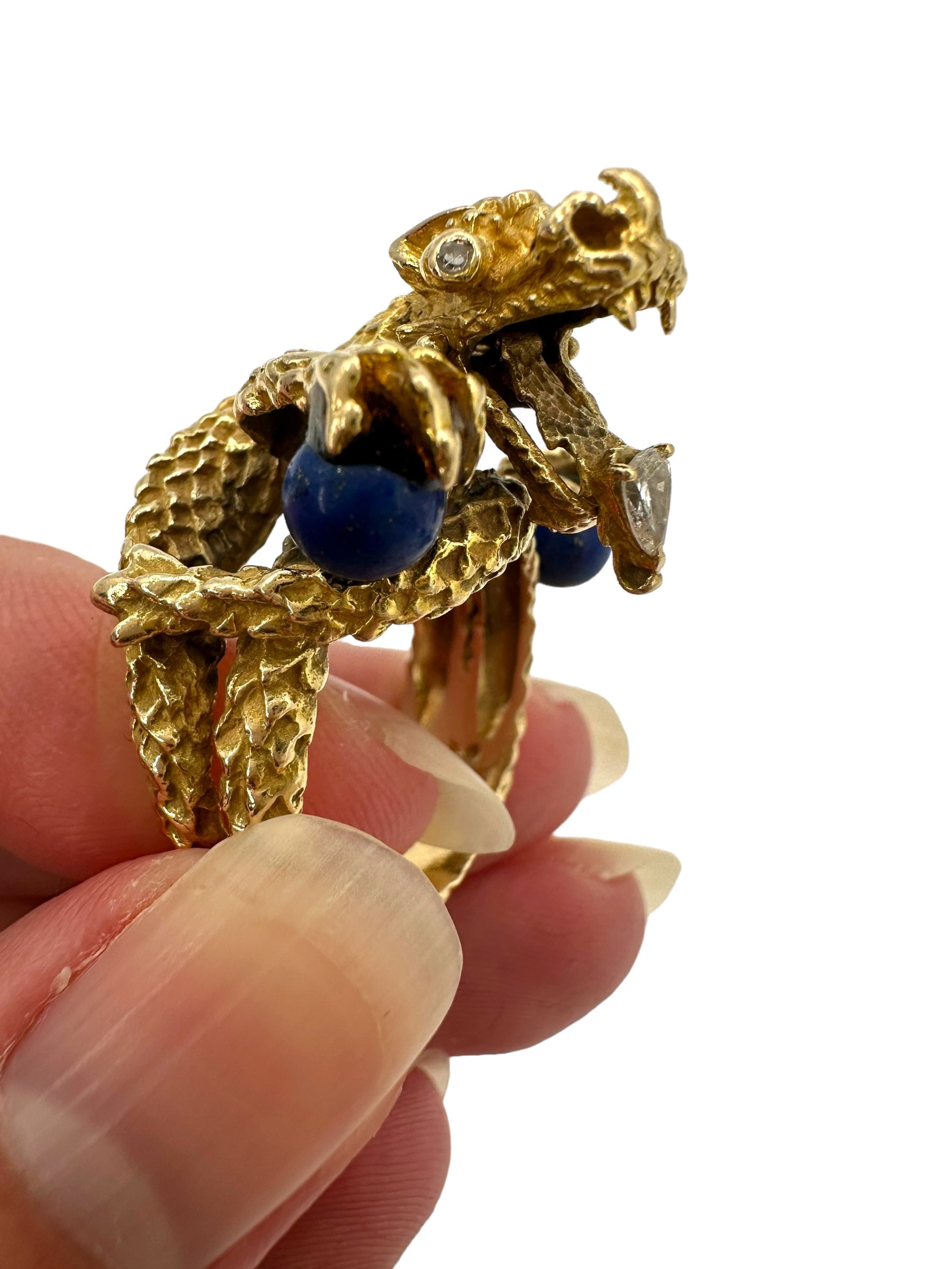 14k Lapis Diamond Dragon Ring