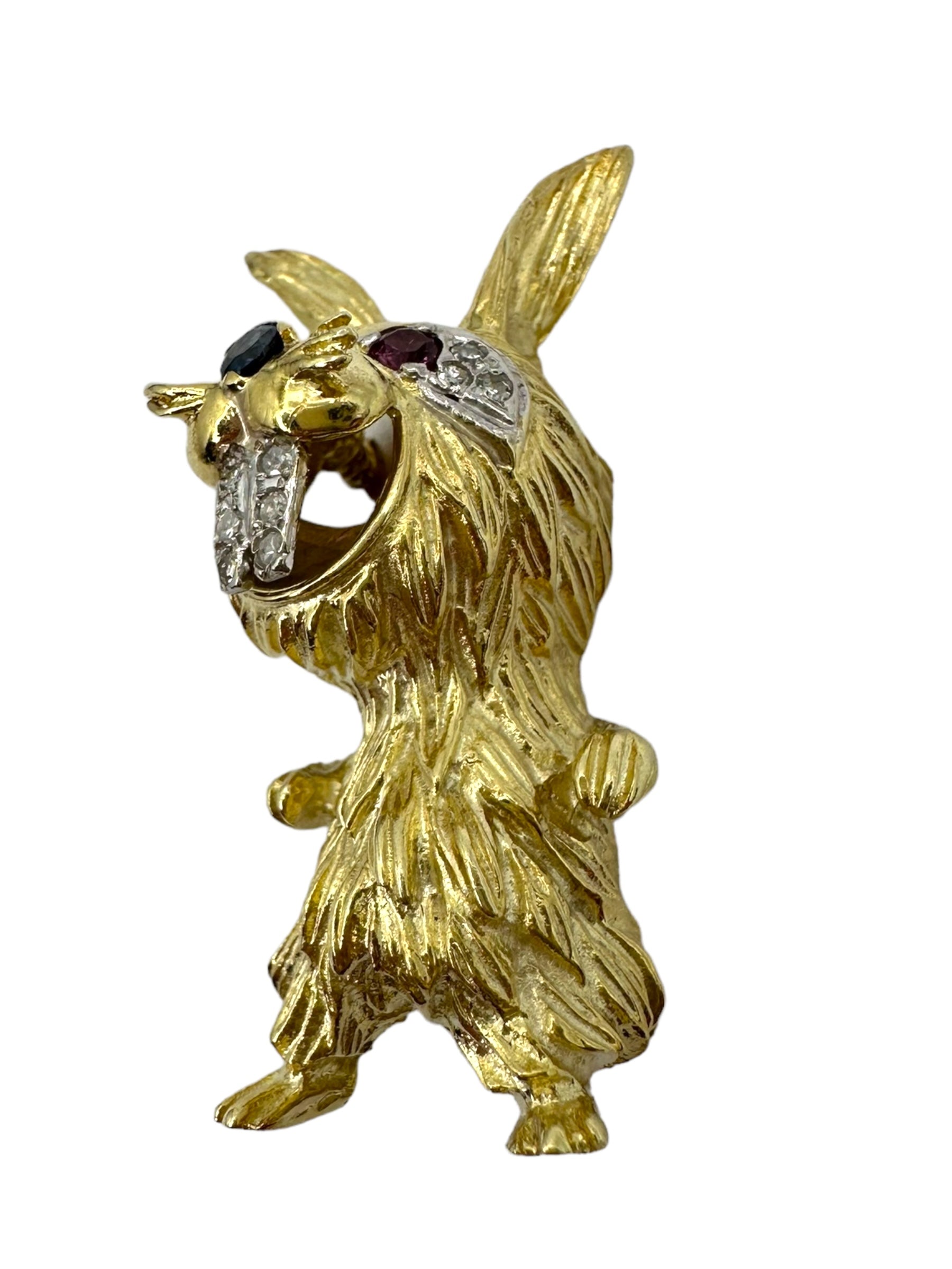 14k Rabbit Diamond Sapphire Ruby Brooch