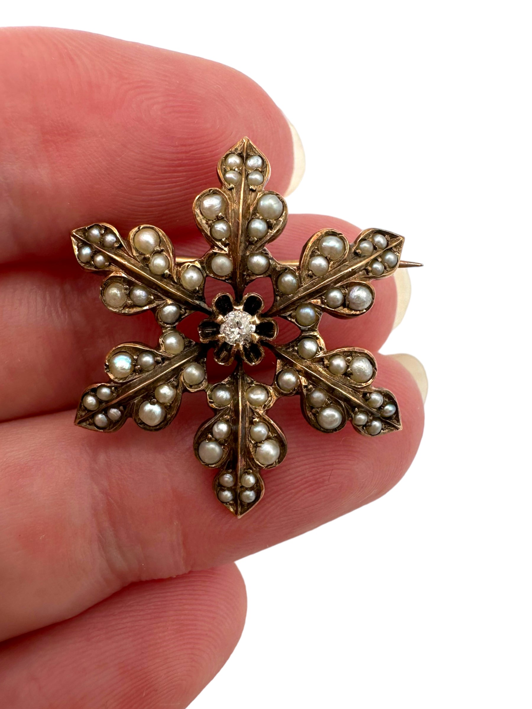 14k Victorian Pearl Diamond Pin/ Pendant