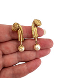14k Tiffany Pearl Drop Feather Earrings