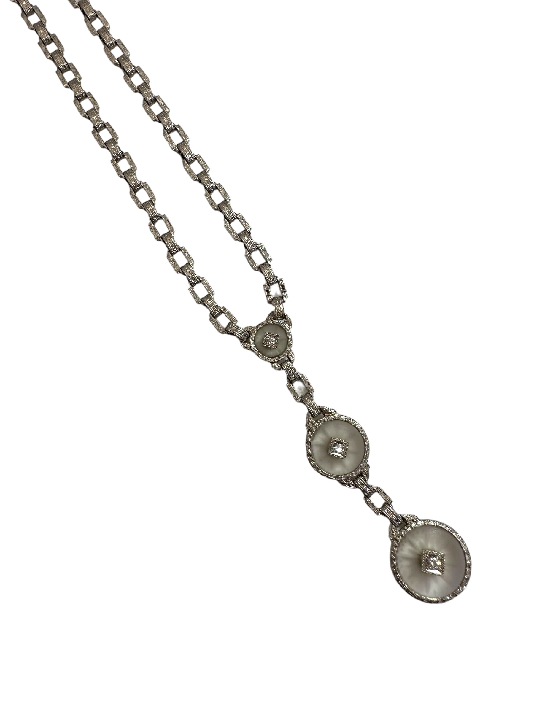 14k Art Deco Star Diamond Lavaliere Necklace