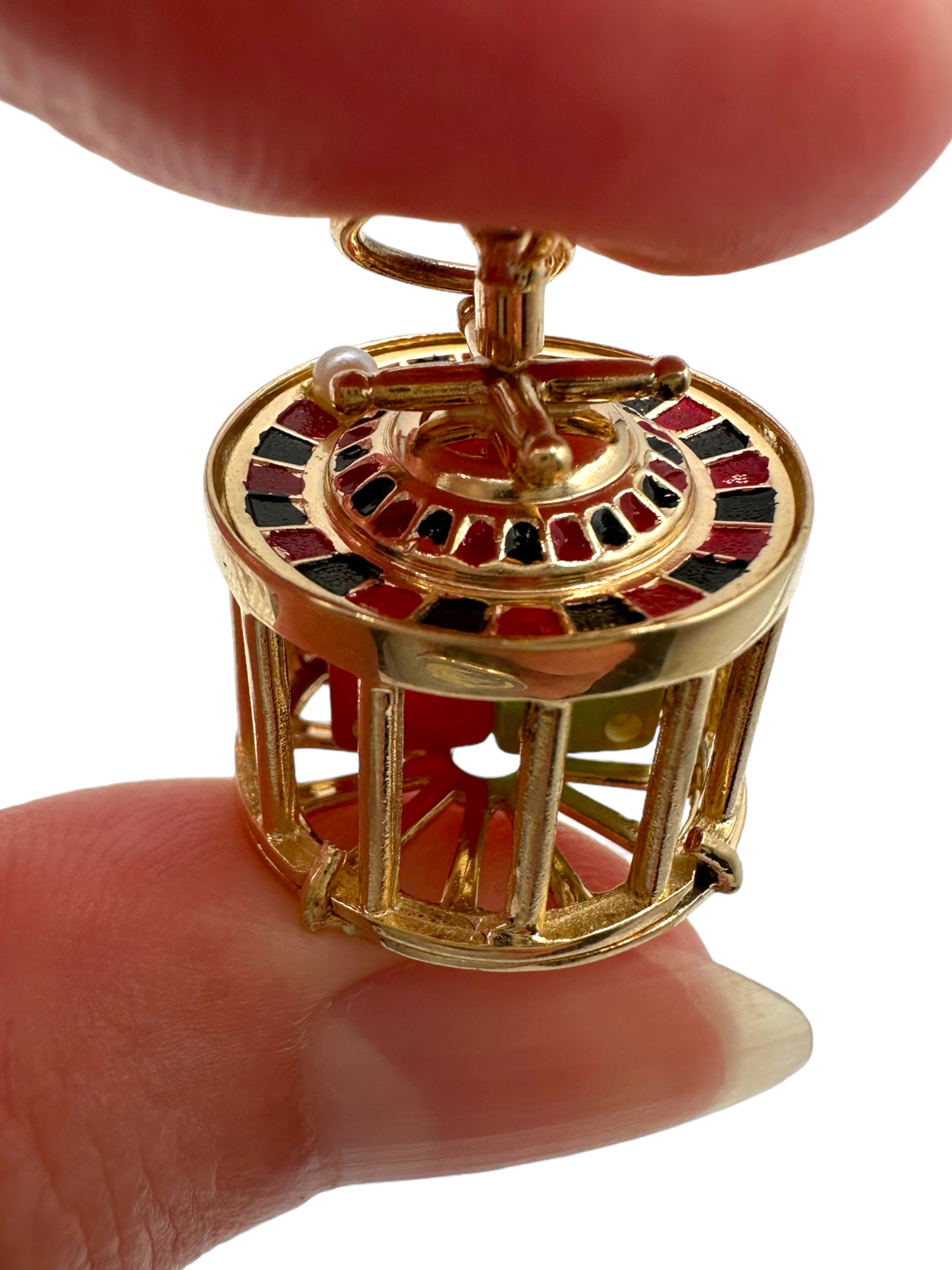 14k Enamel Roulette Wheel Dice Charm