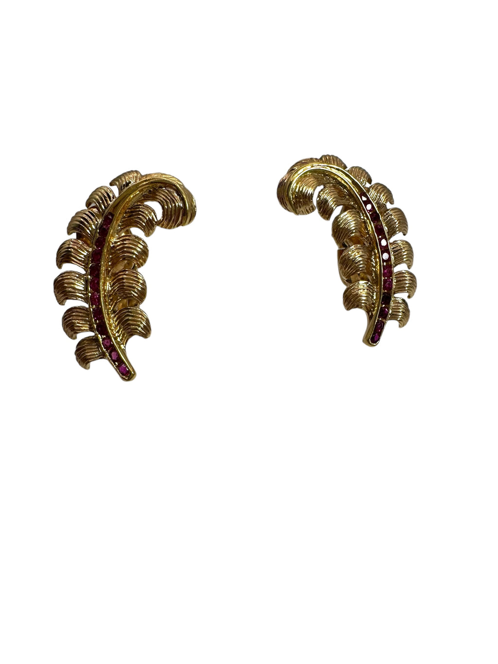 14k Retro Ruby Feather Earrings