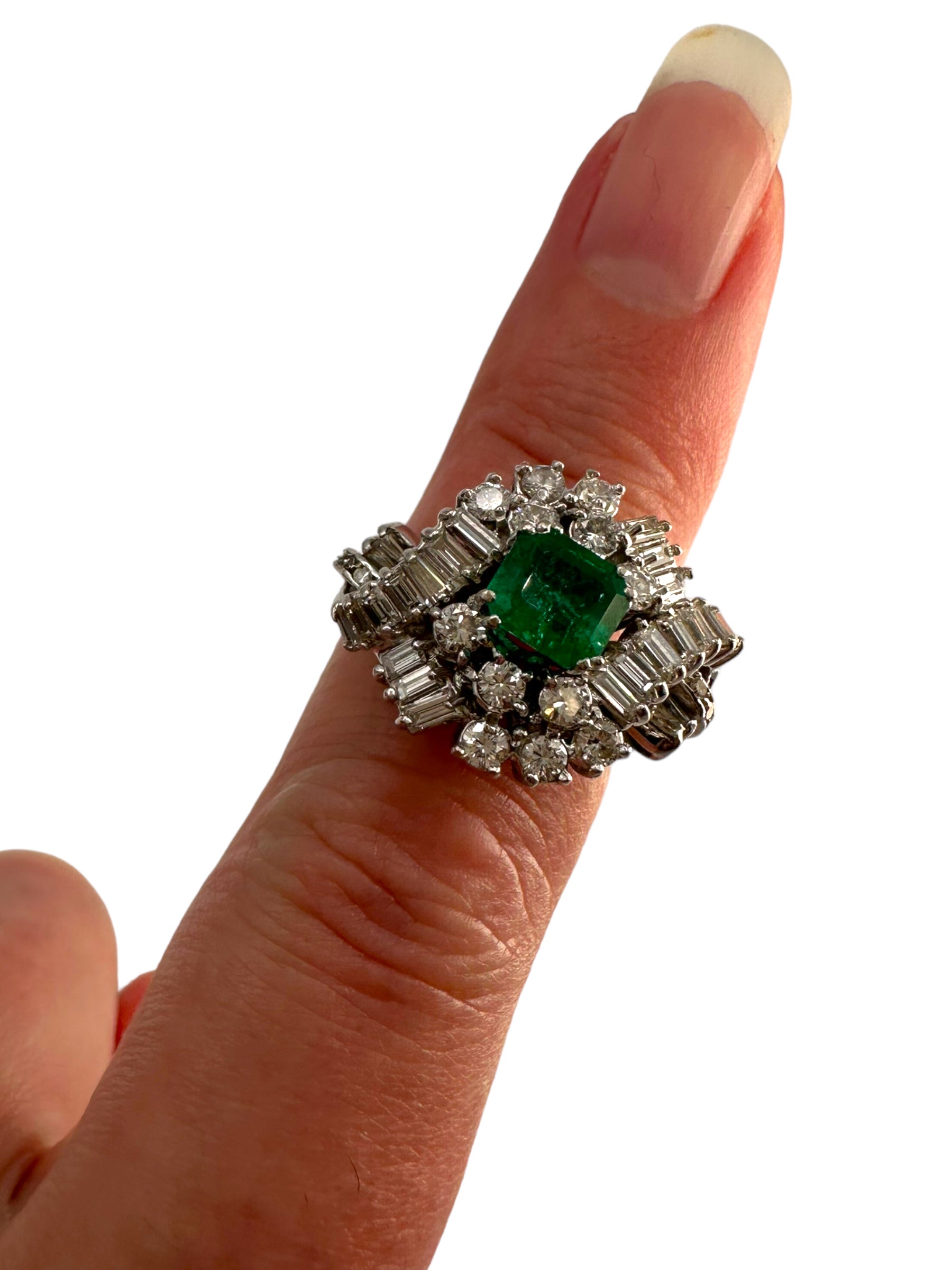 Solitaire Green Emerald Diamond Accent Cocktail Ring 14K Yellow Gold - Ruby  Lane