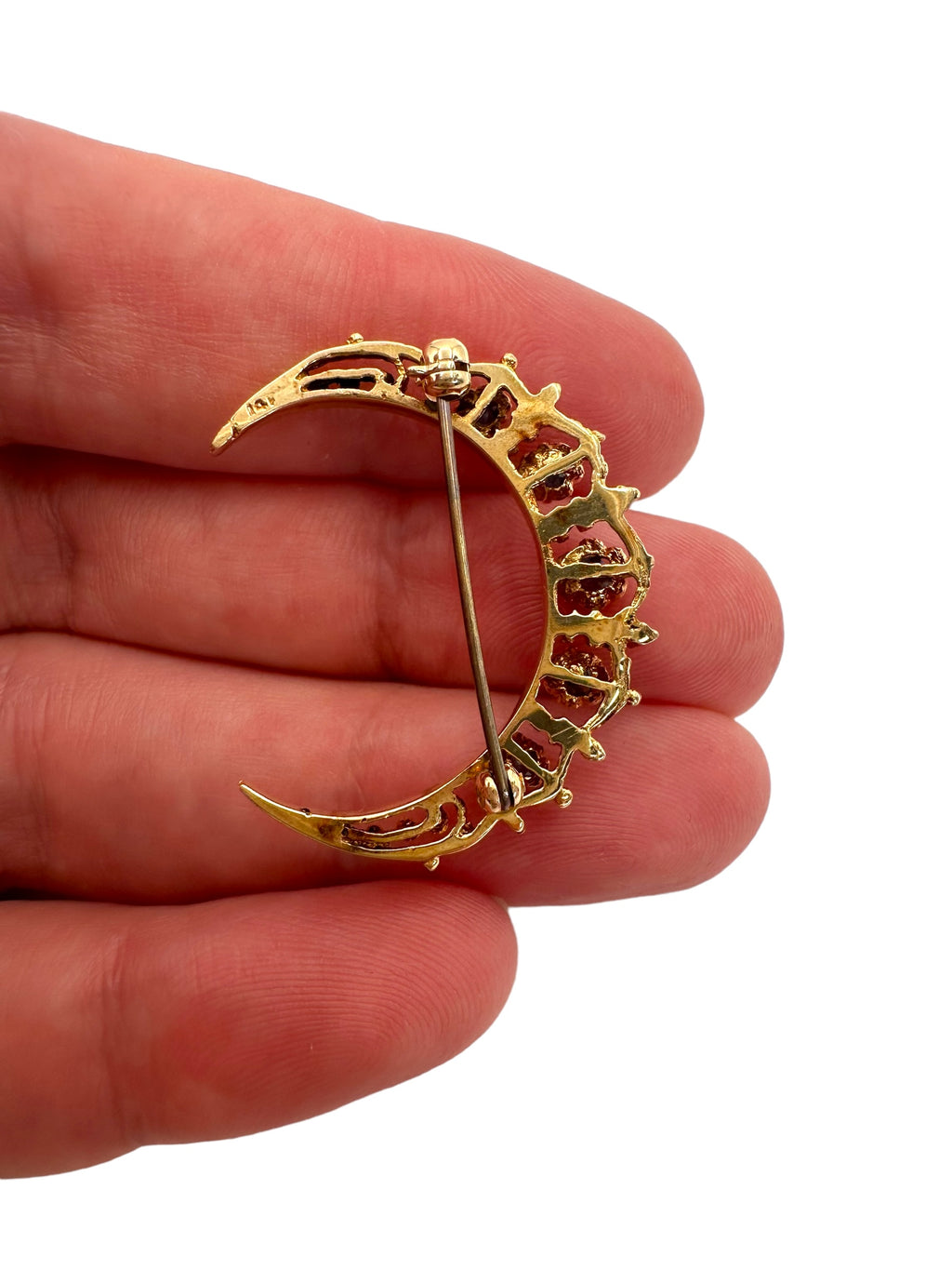 14k Sapphire Crescent Moon Pin