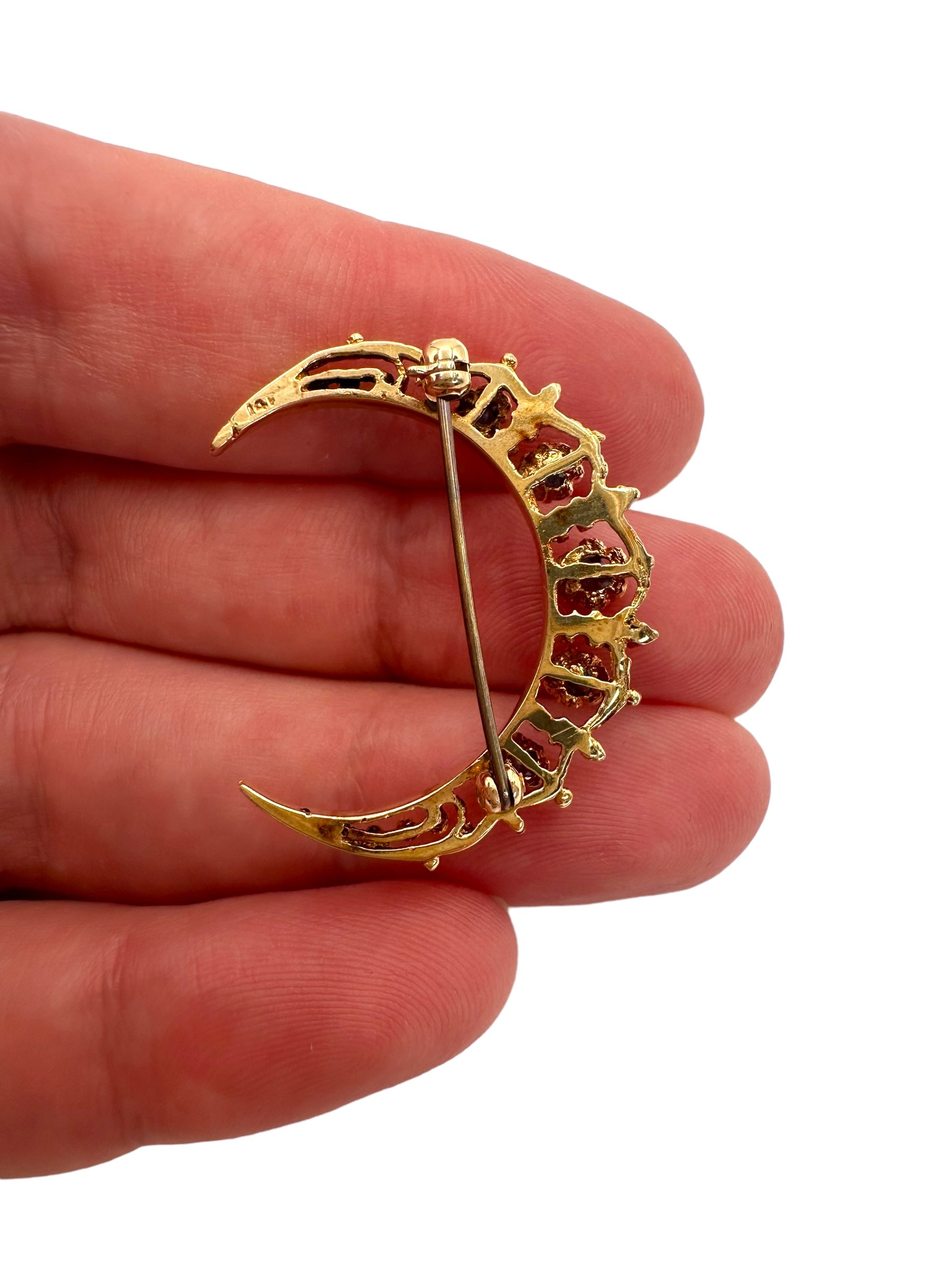 14k Sapphire Crescent Moon Pin