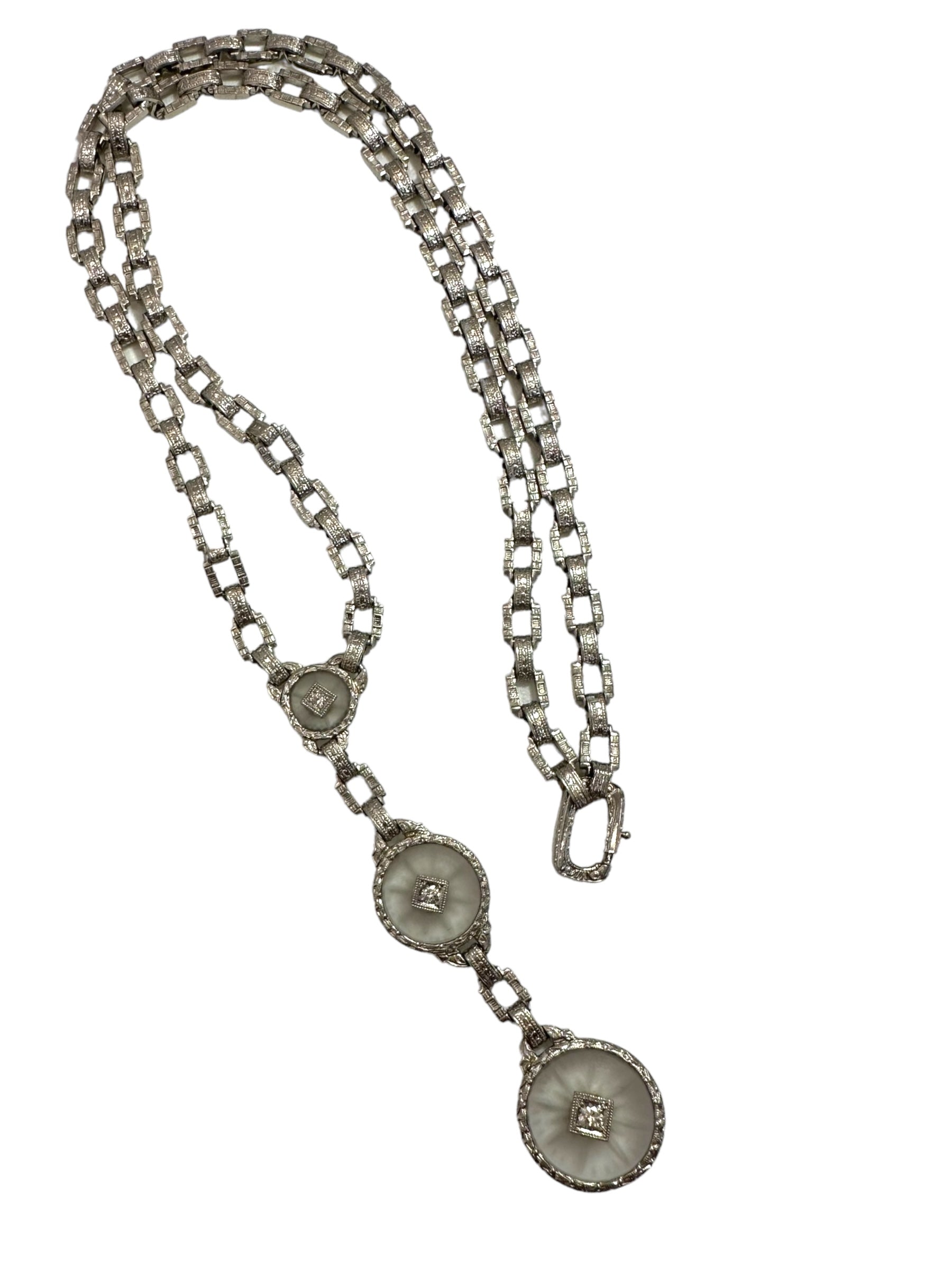 14k Art Deco Star Diamond Lavaliere Necklace