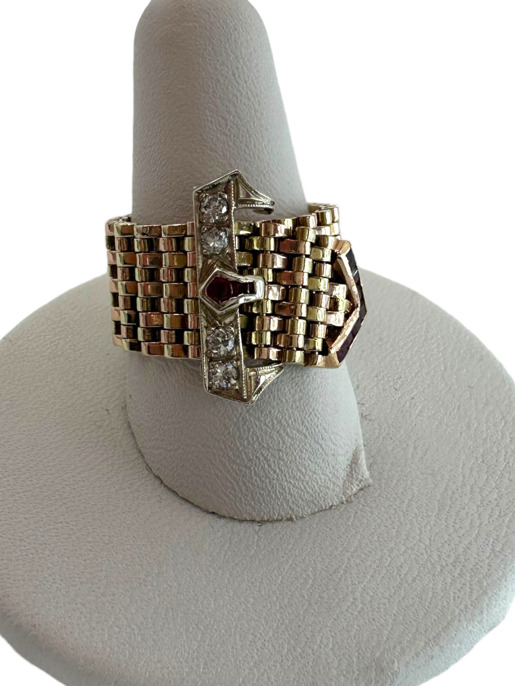 14k Retro Ruby Diamond Buckle Ring