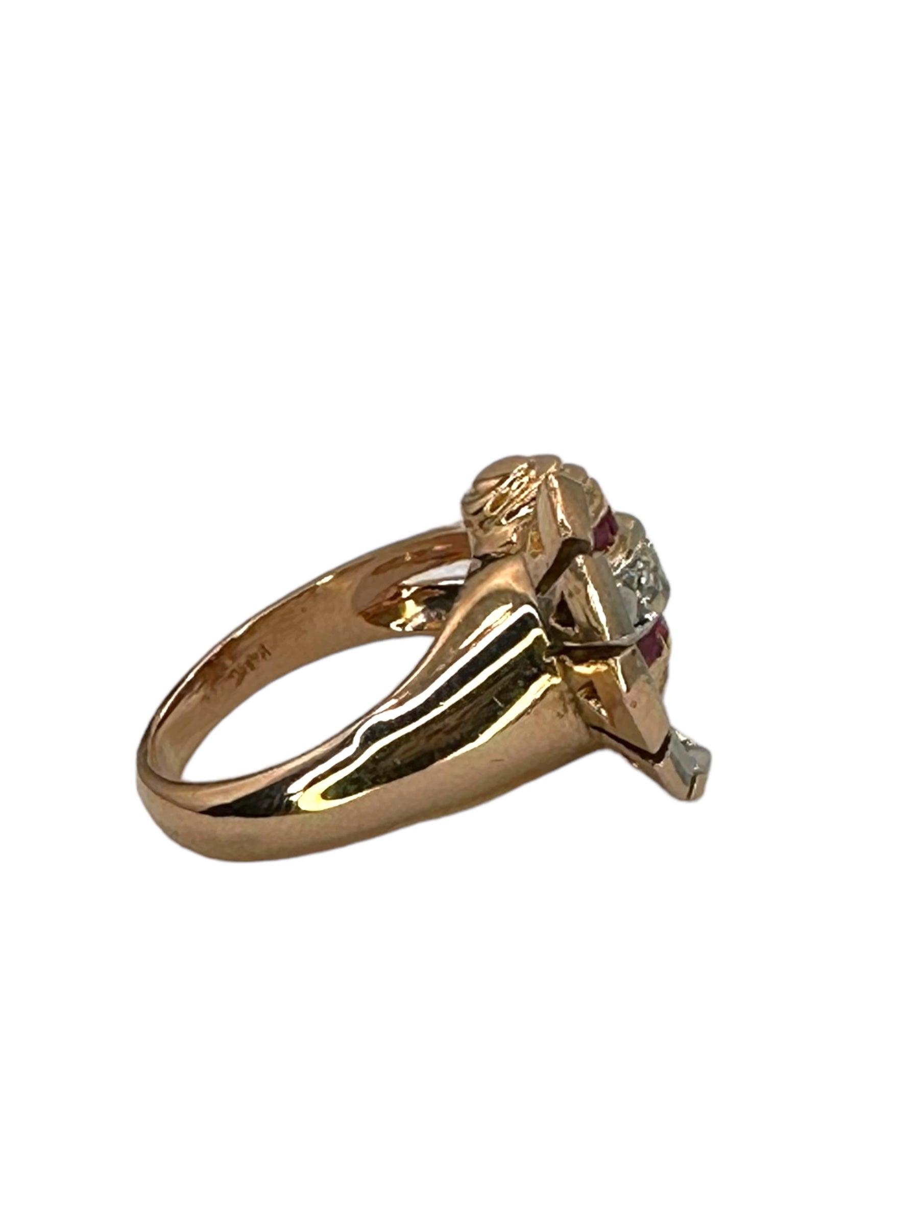 14k Retro Diamond Ruby Ring