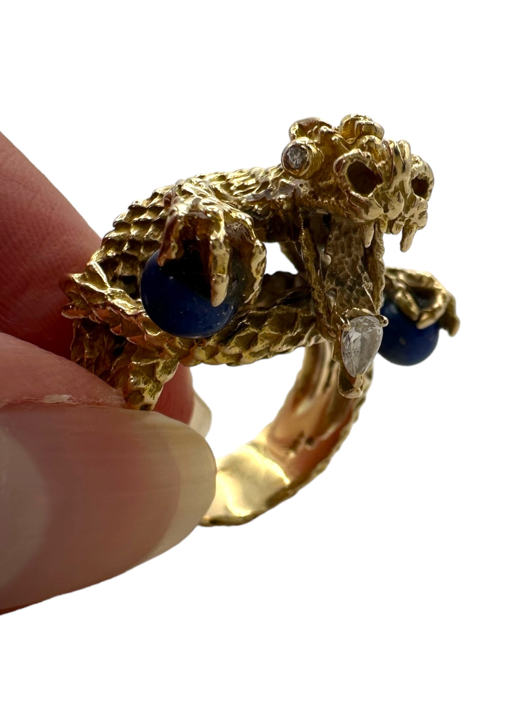 14k Lapis Diamond Dragon Ring